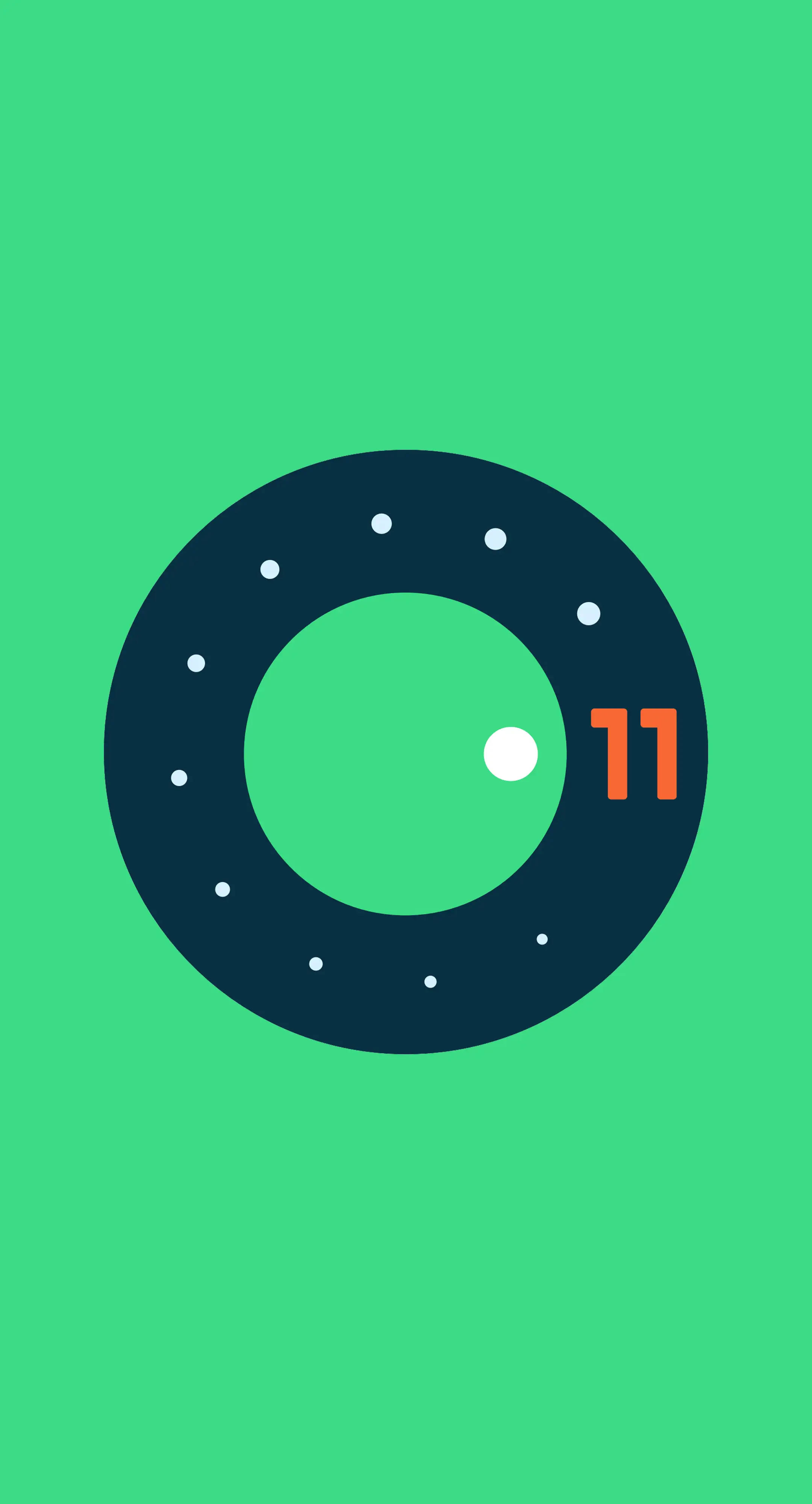 Android 11, green background, orange number 11, 4K Phone Wallpaper