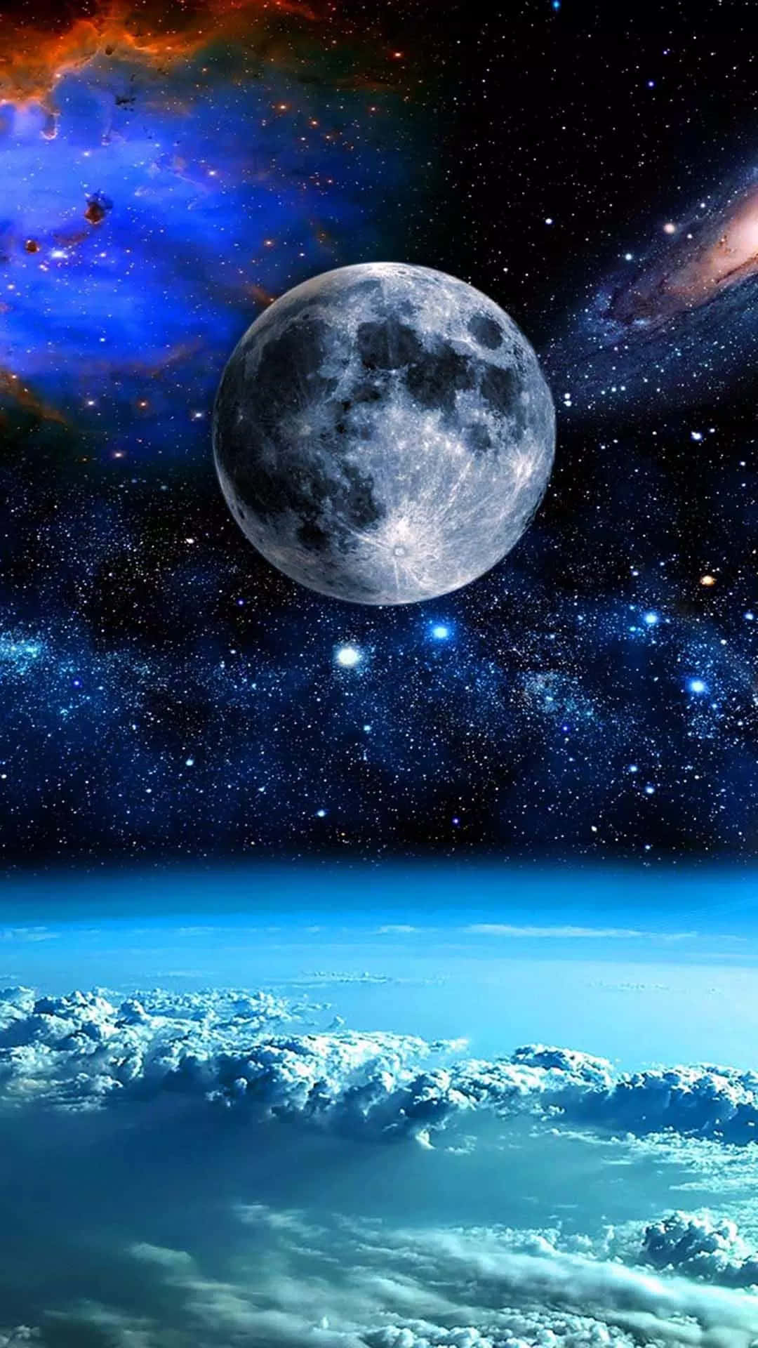 Android Space, moon, swirling blue clouds, Full HD Phone Wallpaper