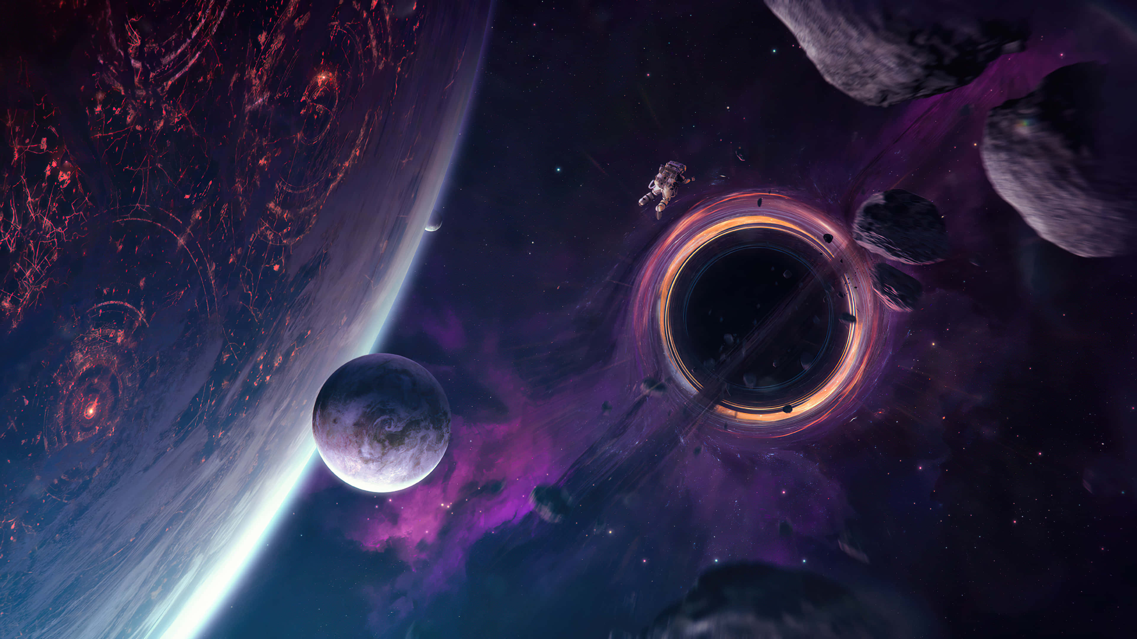 android space, wormhole, asteroids, 4K Desktop Wallpaper