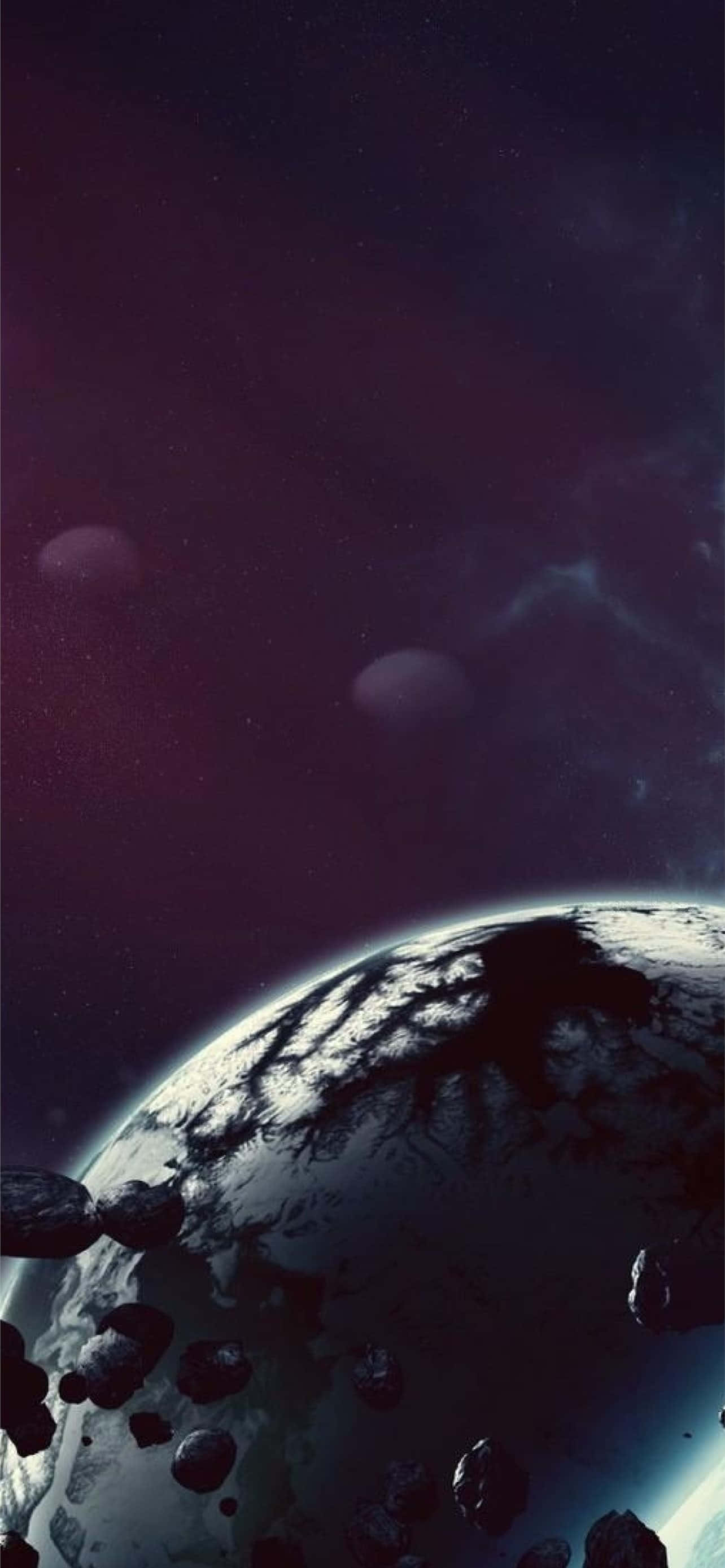 Android device, dark planet, icy craters, 2K Phone Wallpaper