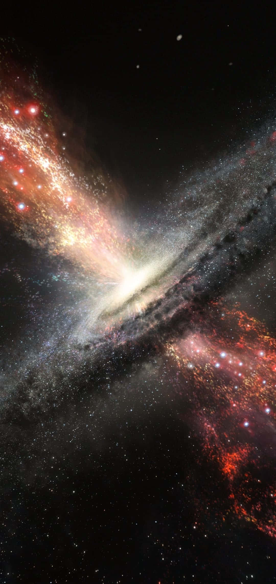 Android Space, spiral galaxy, glowing red and gold nebulae, Full HD Phone Wallpaper