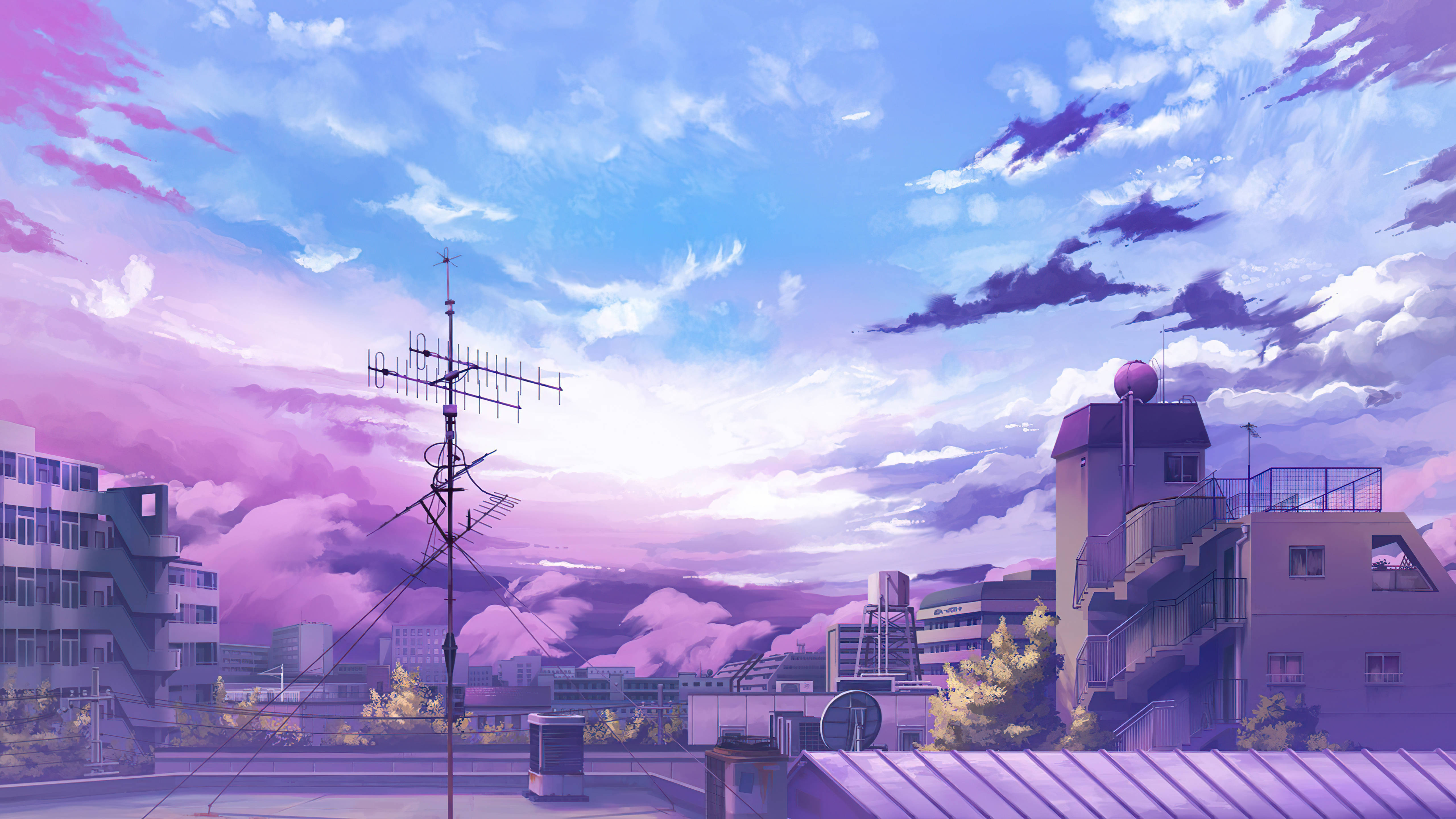 Galaxy Tablet, anime setting, rooftop view, 5K Desktop Wallpaper