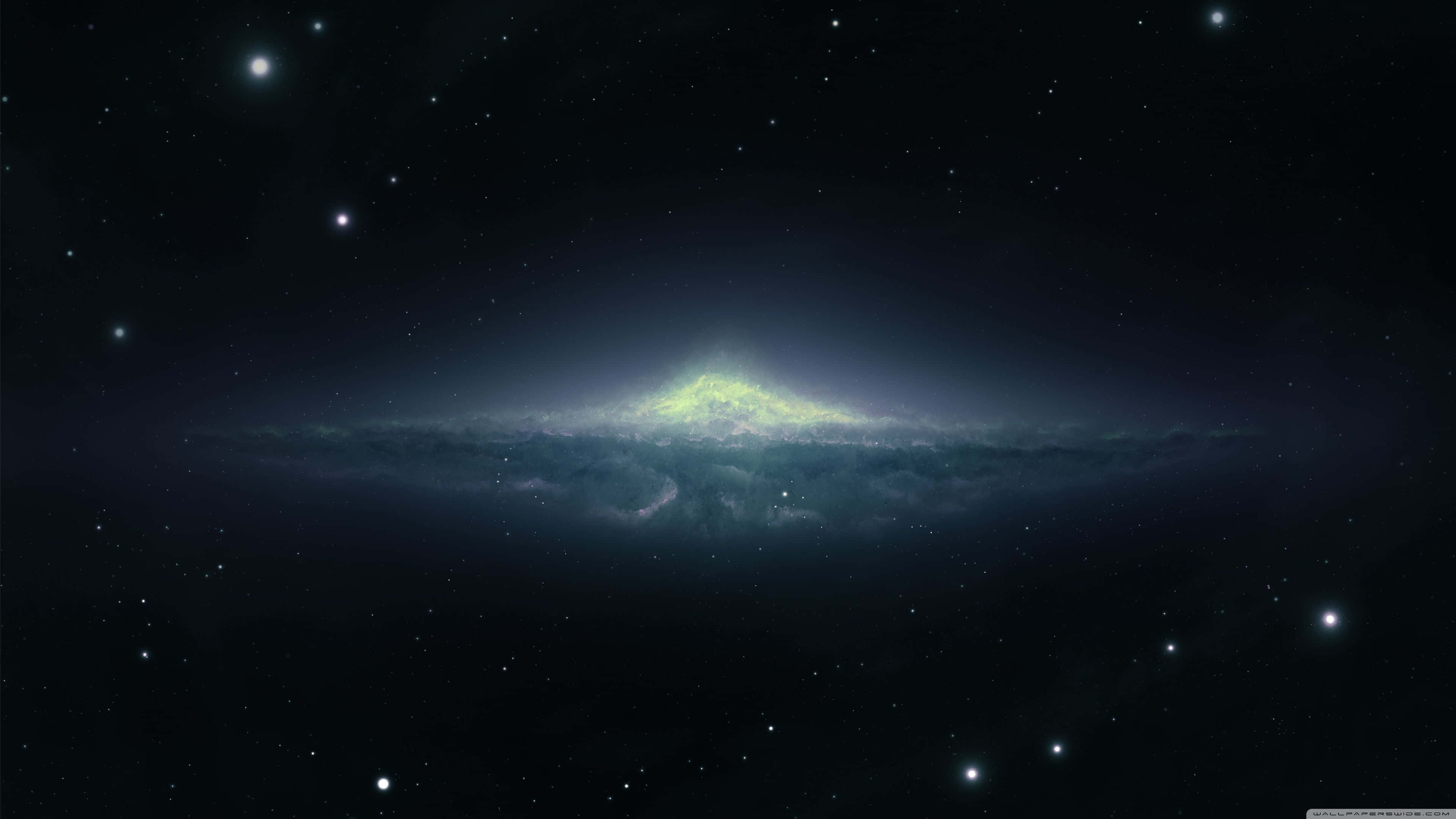 Andromeda Galaxy, luminous green, star-filled cosmic void, 4K Desktop Wallpaper