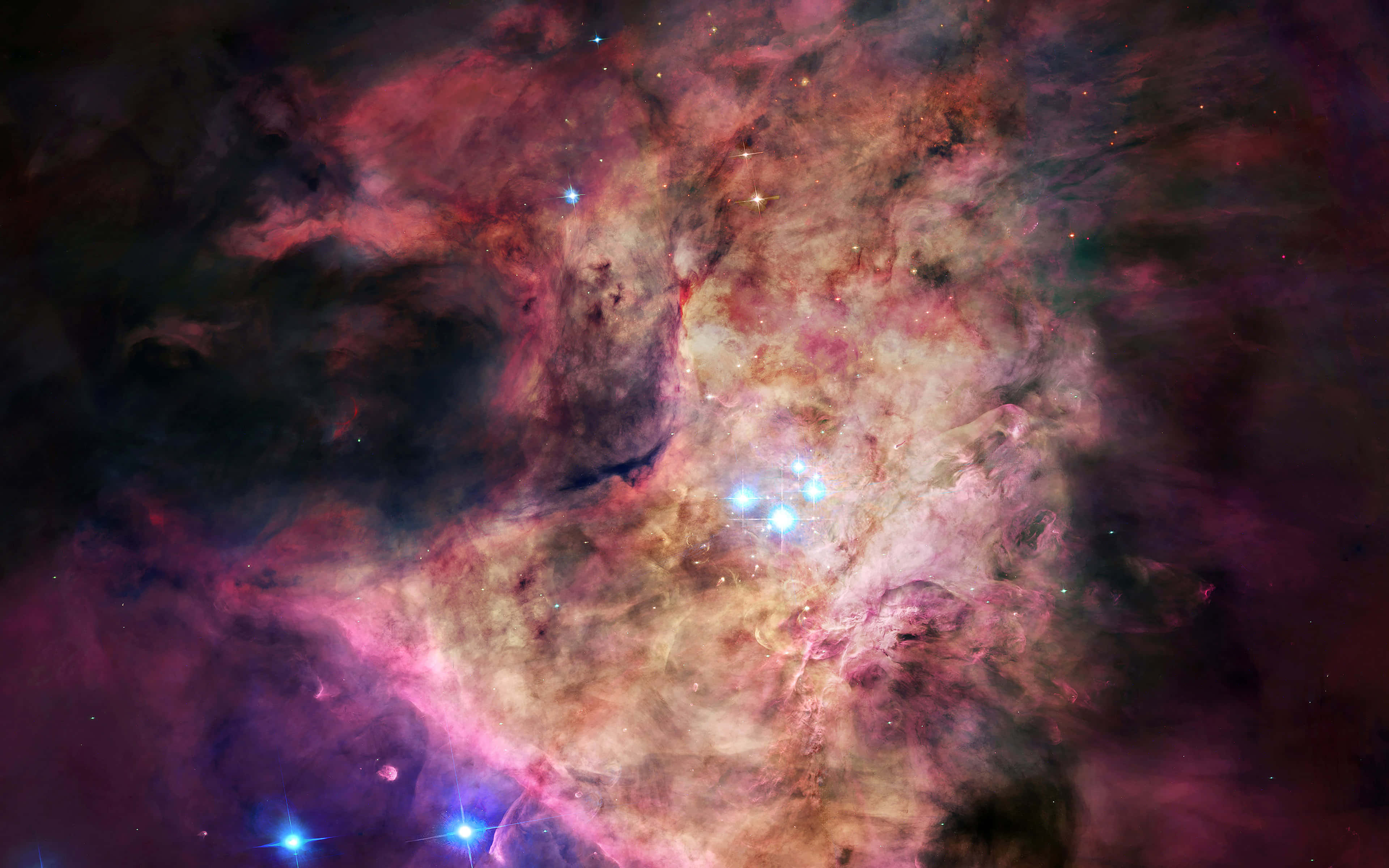 Andromeda Galaxy, pink purple and gold gases, bright blue stars, 4K Desktop Wallpaper