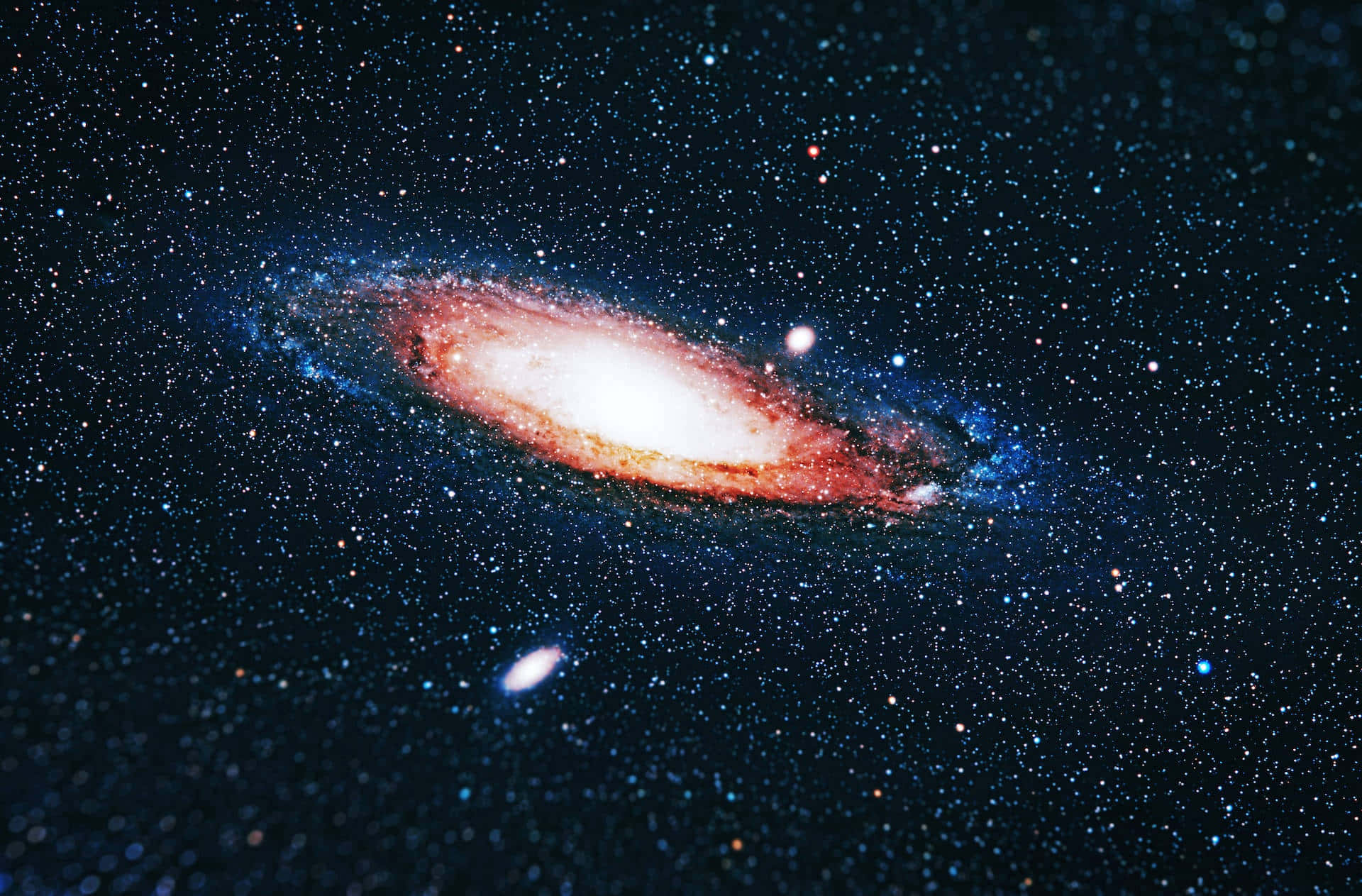 Andromeda Galaxy, orange and blue hues, starfield, Full HD Desktop Wallpaper
