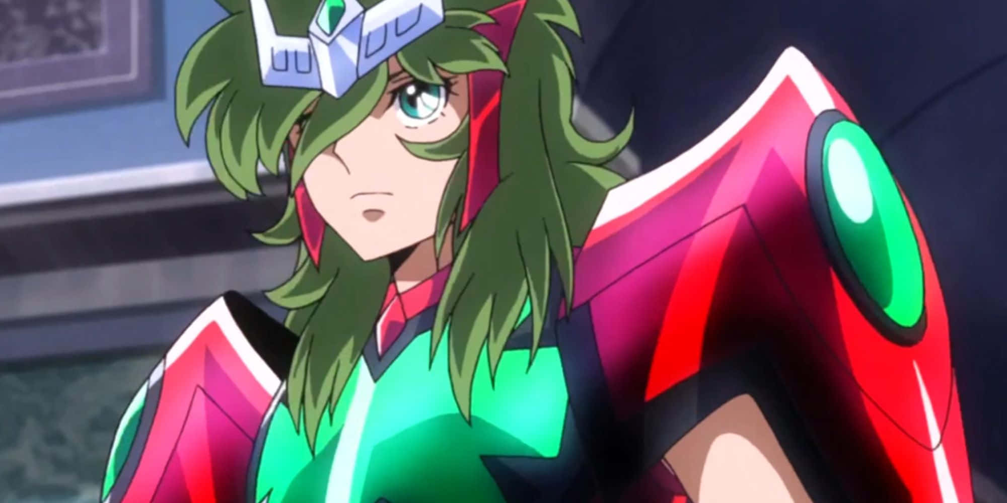 Andromeda Shun, green-haired anime warrior, red and green armor, Full HD Desktop Wallpaper