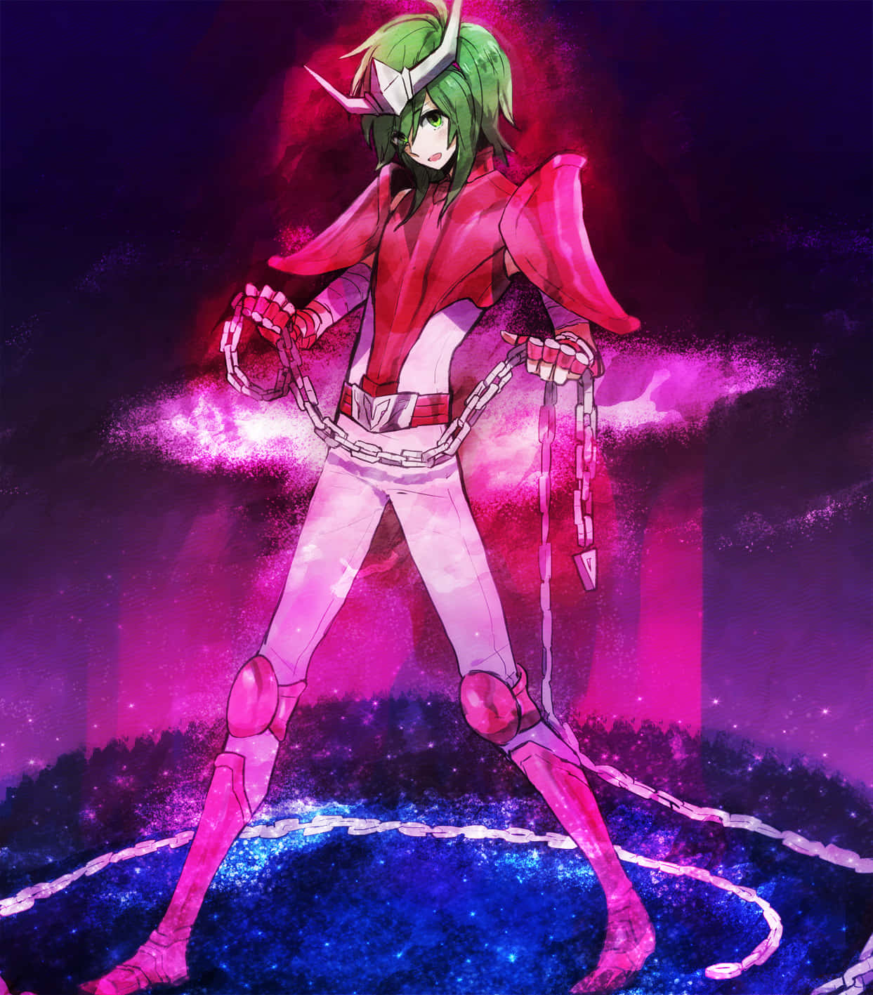Andromeda Shun, green-haired anime warrior, red armor, HD Phone Wallpaper