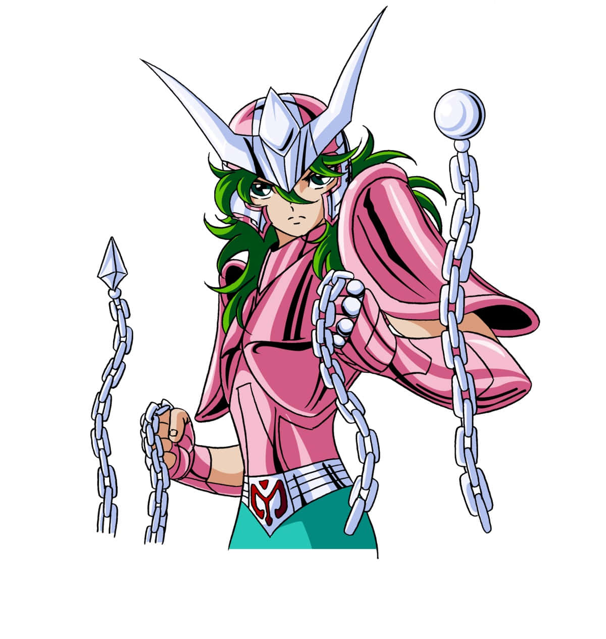 Andromeda Shun, pink armored anime warrior, green hair, SD Phone Wallpaper