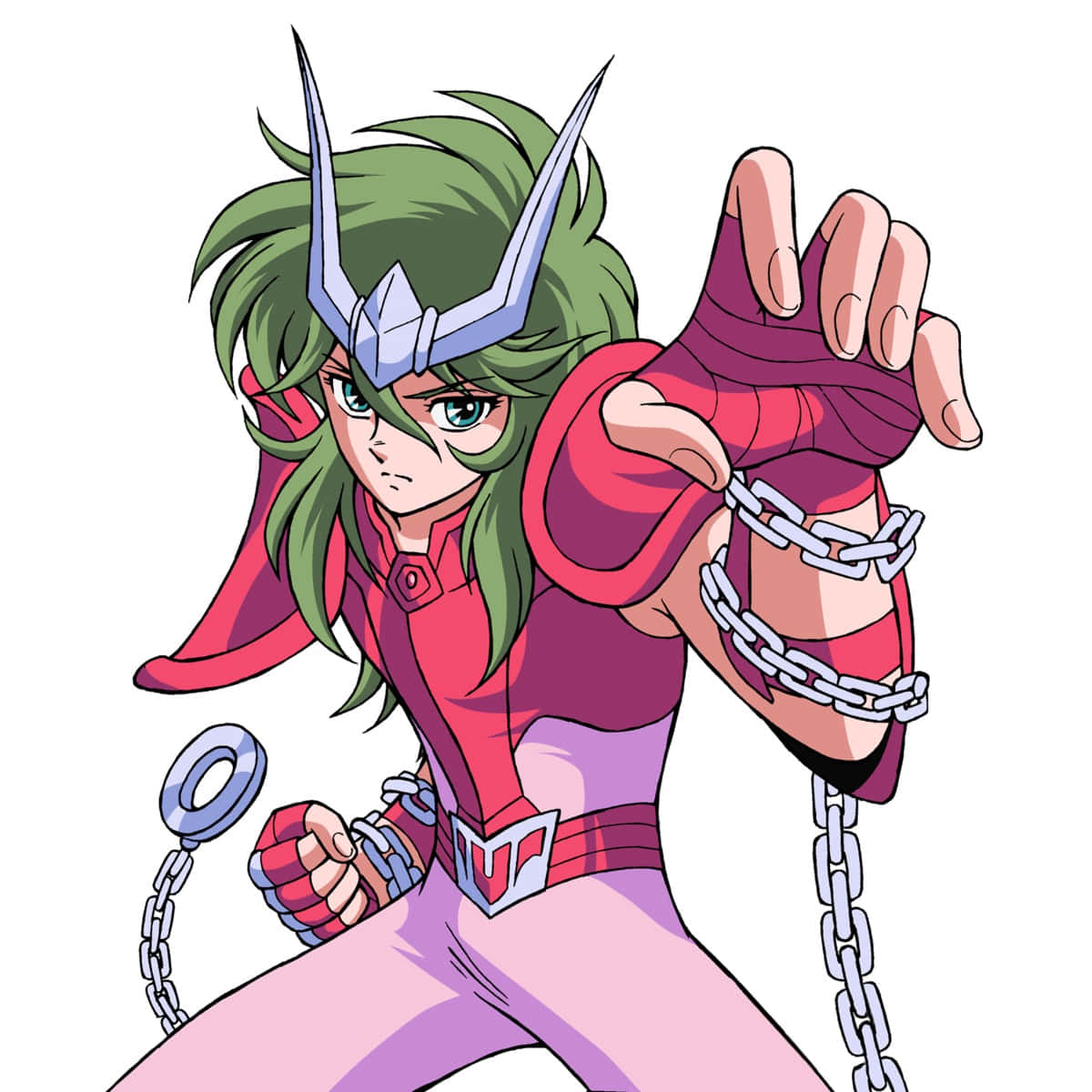 Andromeda Shun, green-haired anime warrior, red armor, SD Desktop Wallpaper