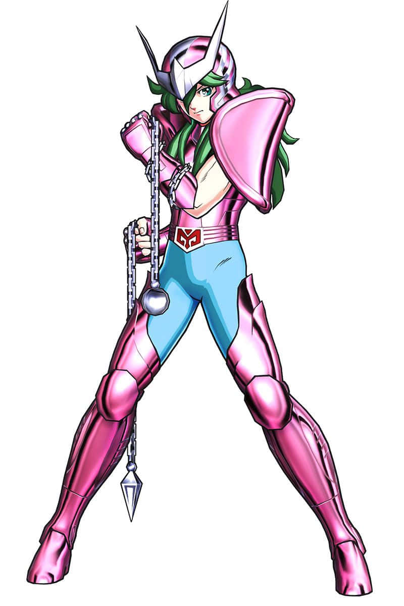 Andromeda Shun, pink and blue armor, chain weapon with a spiked ball, SD Phone Wallpaper