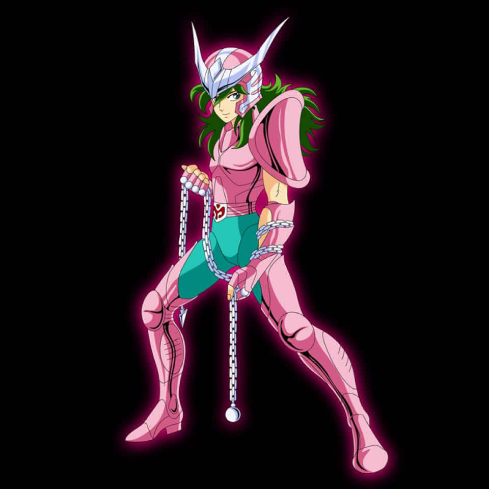 Andromeda Shun, pink armored anime warrior, green hair, SD Desktop Wallpaper