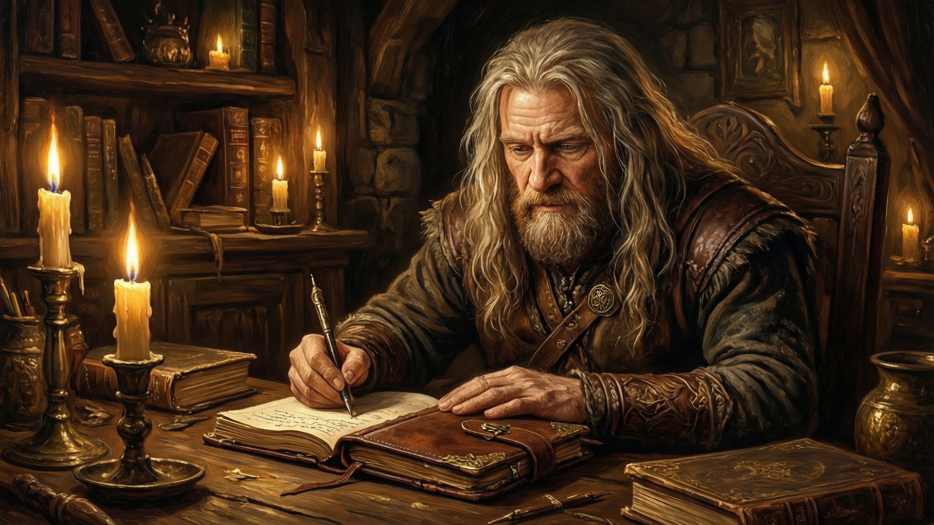 Andrzej Sapkowski, journal, candlelight, Full HD Desktop Wallpaper