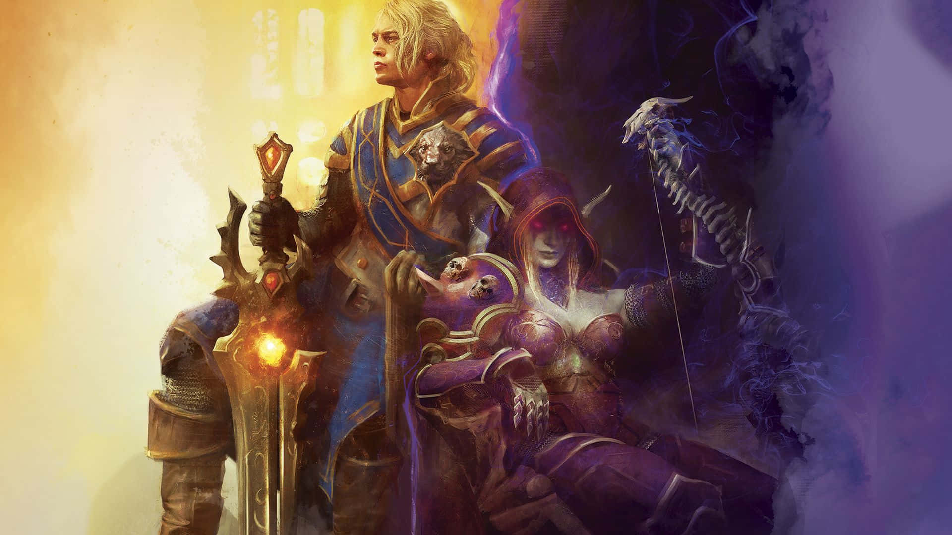 Anduin Wrynn, blue armor, glowing sword, Full HD Desktop Wallpaper