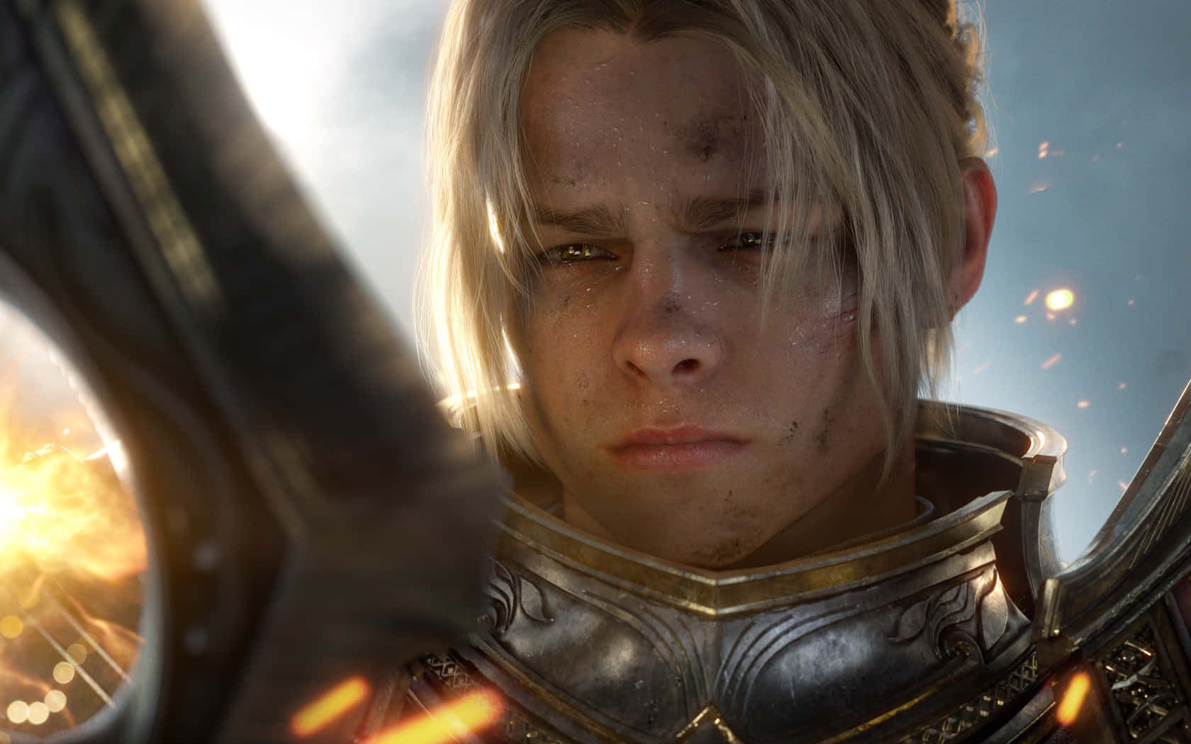Anduin Wrynn, battle stance, ornate silver armor, HD Desktop Wallpaper