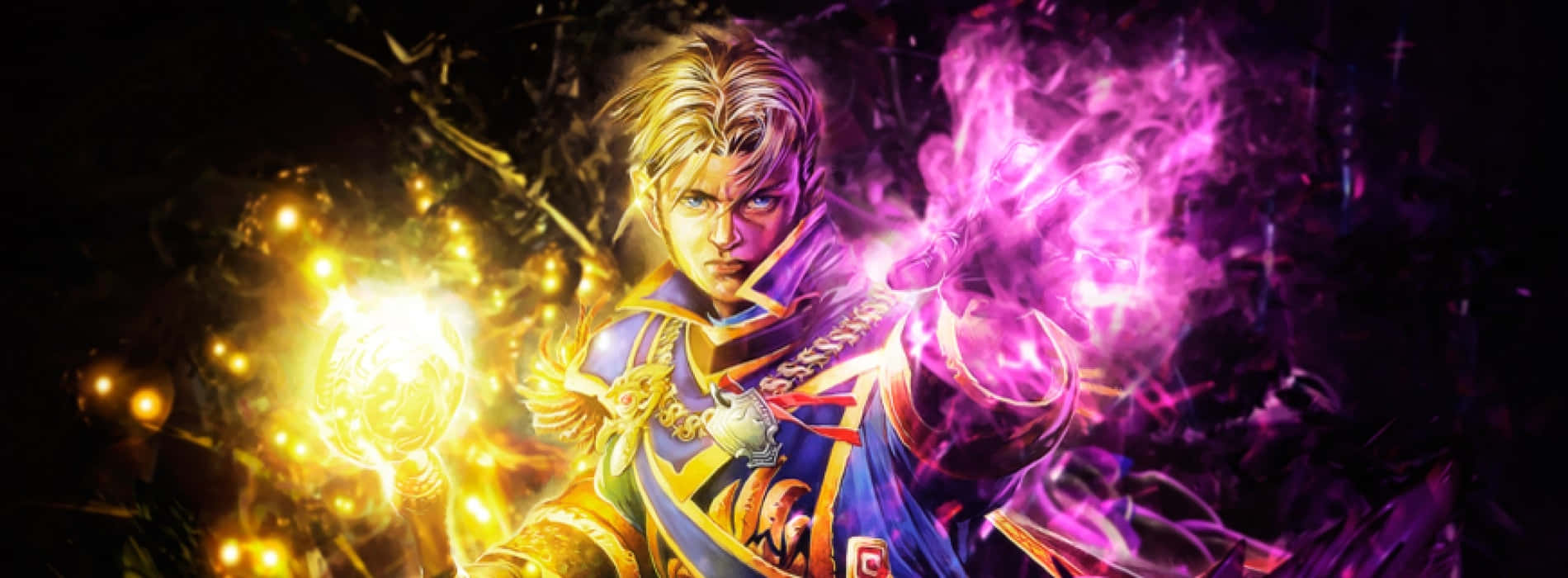 Anduin Wrynn, golden magical energy, purple magical energy, HD Desktop Wallpaper