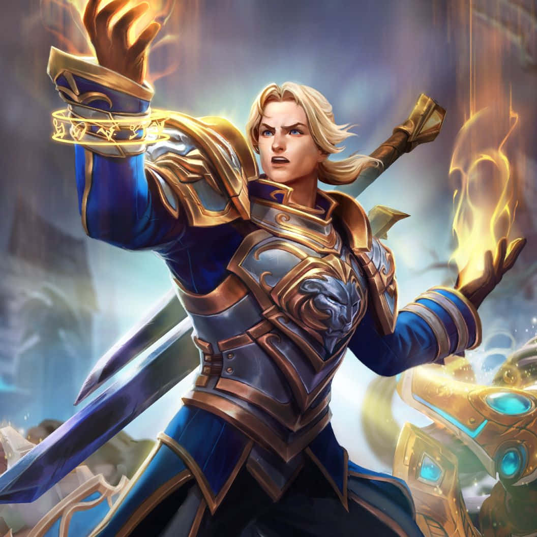 Anduin Wrynn, blue and gold armor, fiery magic, SD Desktop Wallpaper