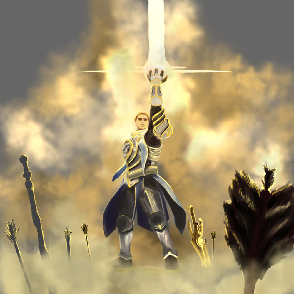 Anduin Wrynn, blue and gold armor, glowing sword, SD Desktop Wallpaper
