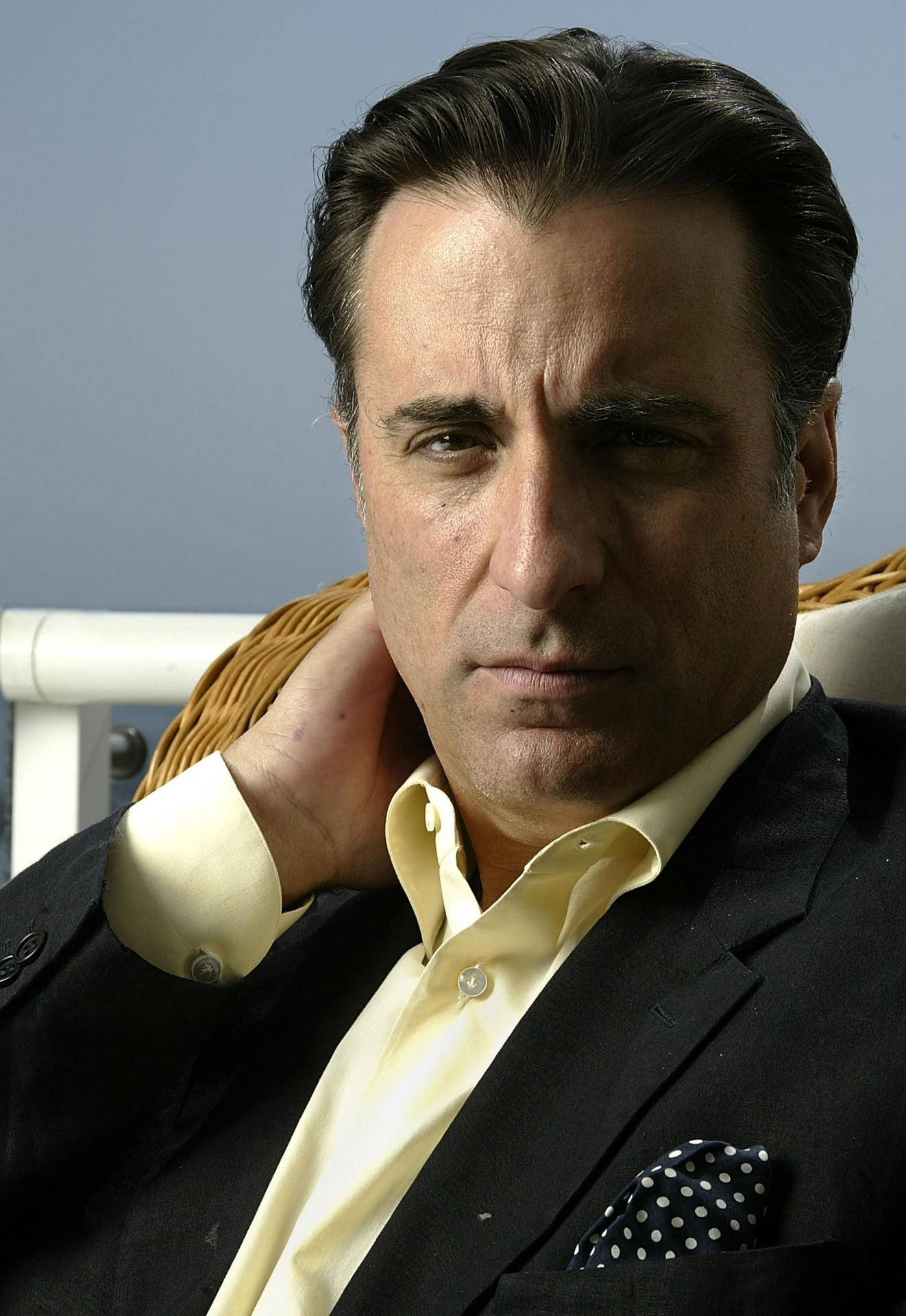 Andy Garcia, black suit, yellow shirt, Full HD Phone Wallpaper