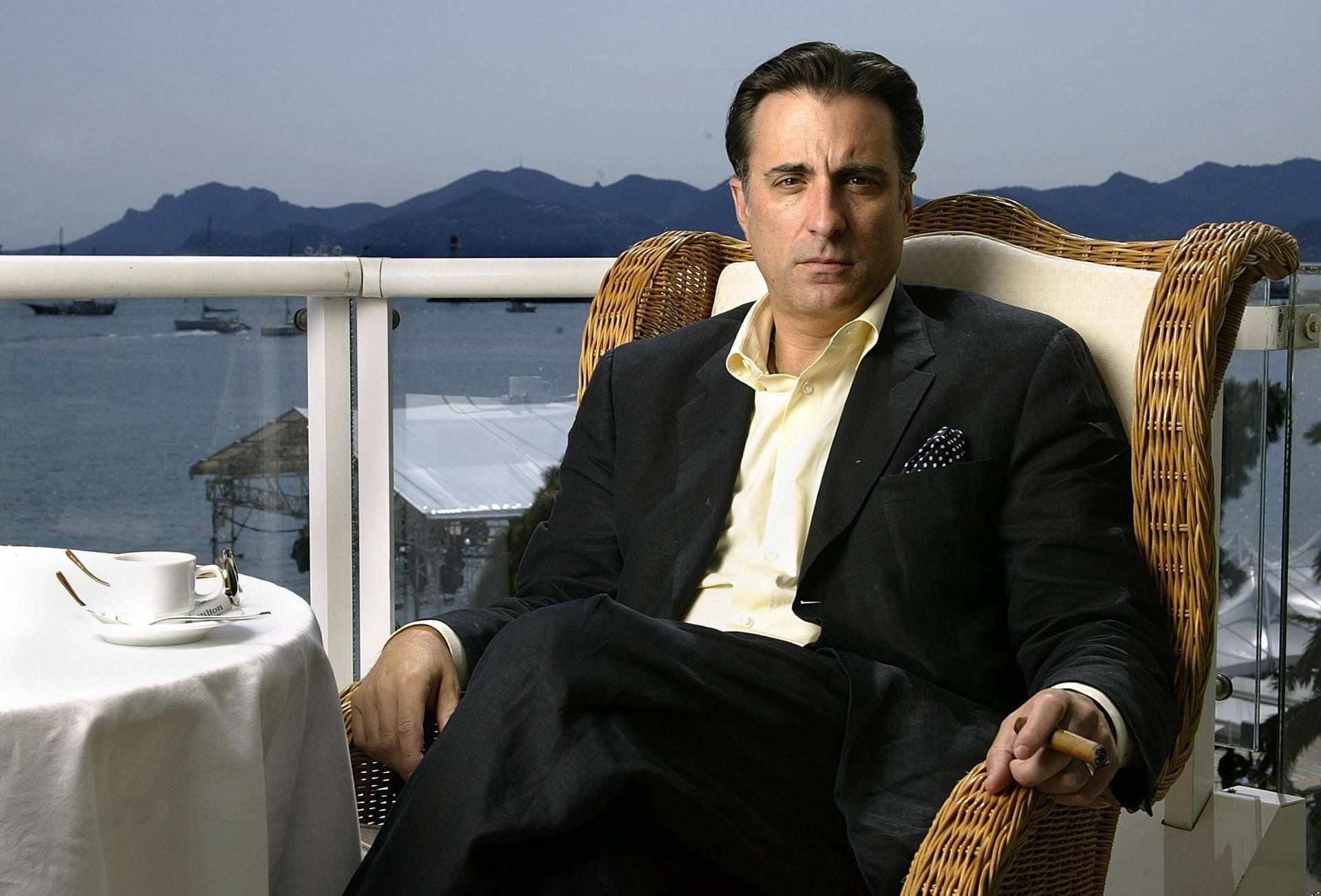 Andy Garcia, balcony, black suit, Full HD Desktop Wallpaper
