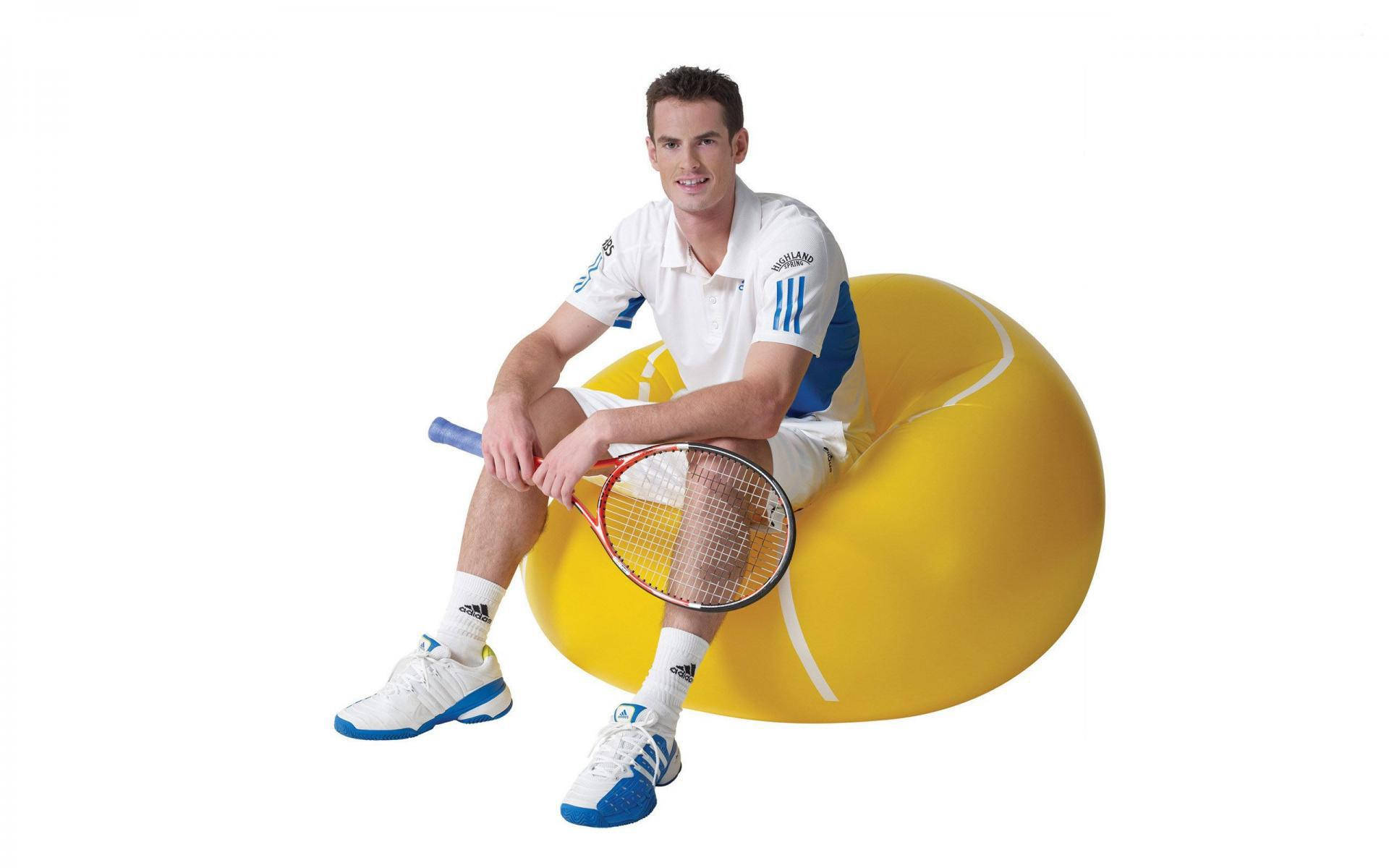 Andy Murray, tennis ball beanbag, white and blue gear, Full HD Desktop Wallpaper