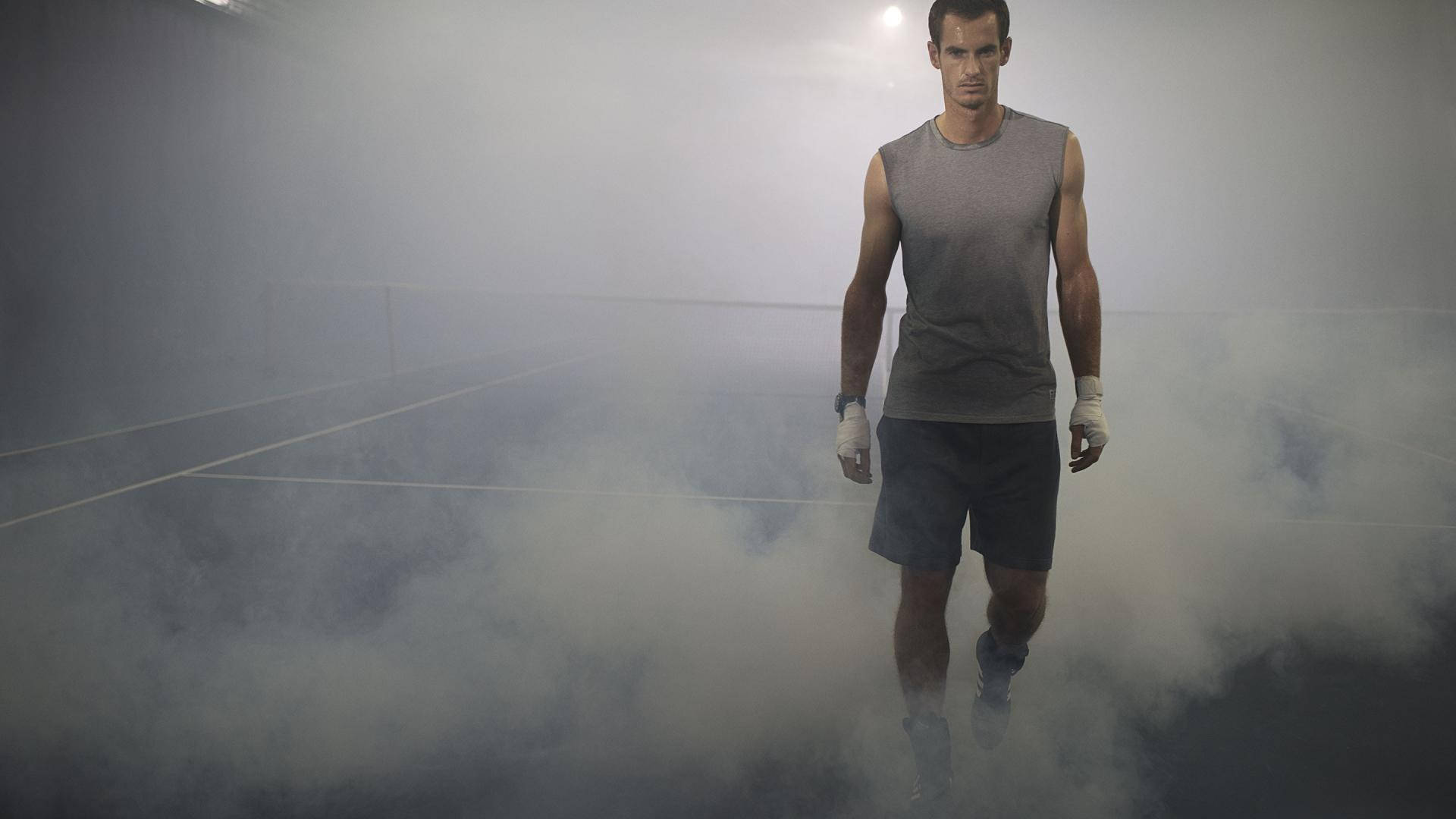 Andy Murray, smoke, dimly lit tennis court, Full HD Desktop Wallpaper