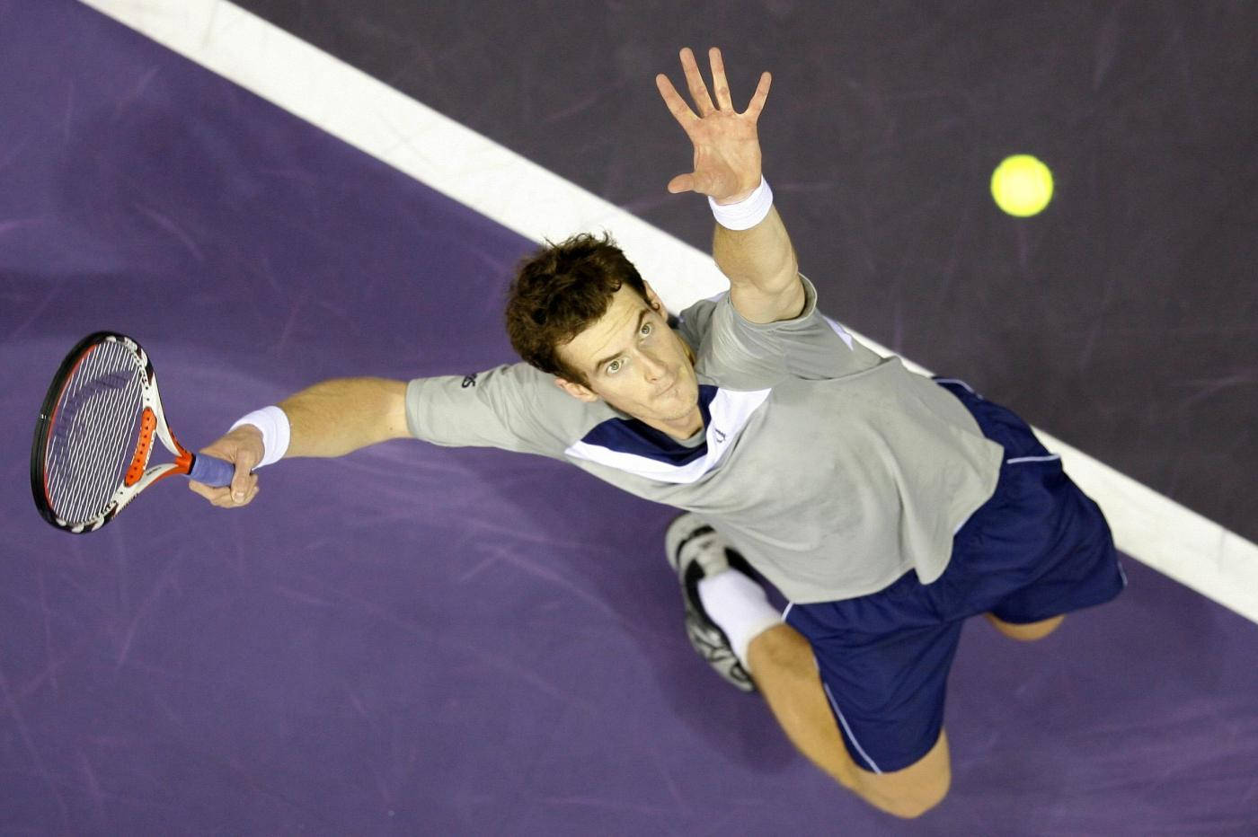 Andy Murray, purple court, yellow ball, HD Desktop Wallpaper