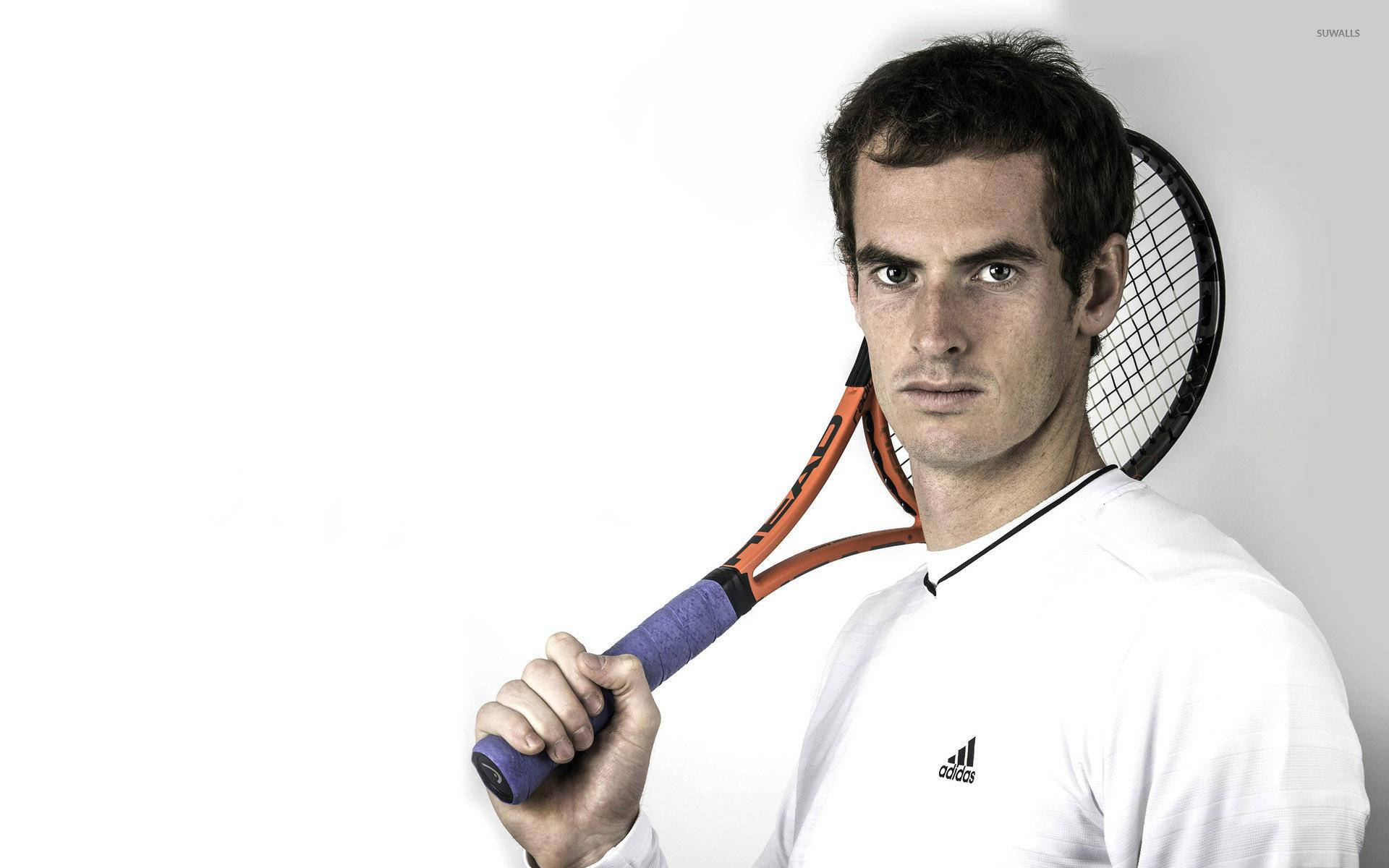Andy Murray, orange and black racket, white shirt, Full HD Desktop Wallpaper