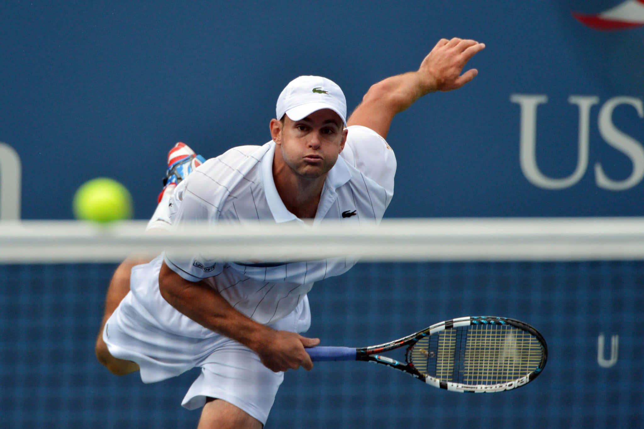 Andy Roddick, white gear, bright yellow ball, Full HD Desktop Wallpaper