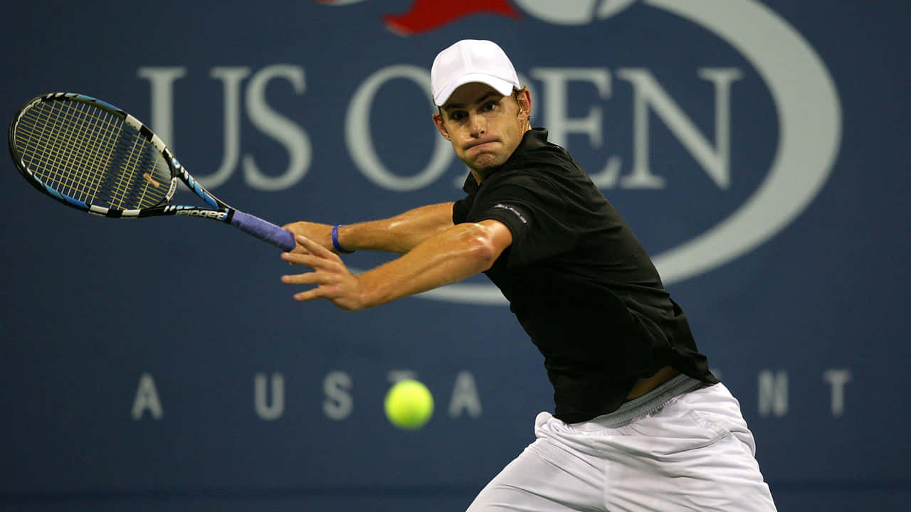 Andy Roddick, yellow ball, blue US Open backdrop, HD Desktop Wallpaper