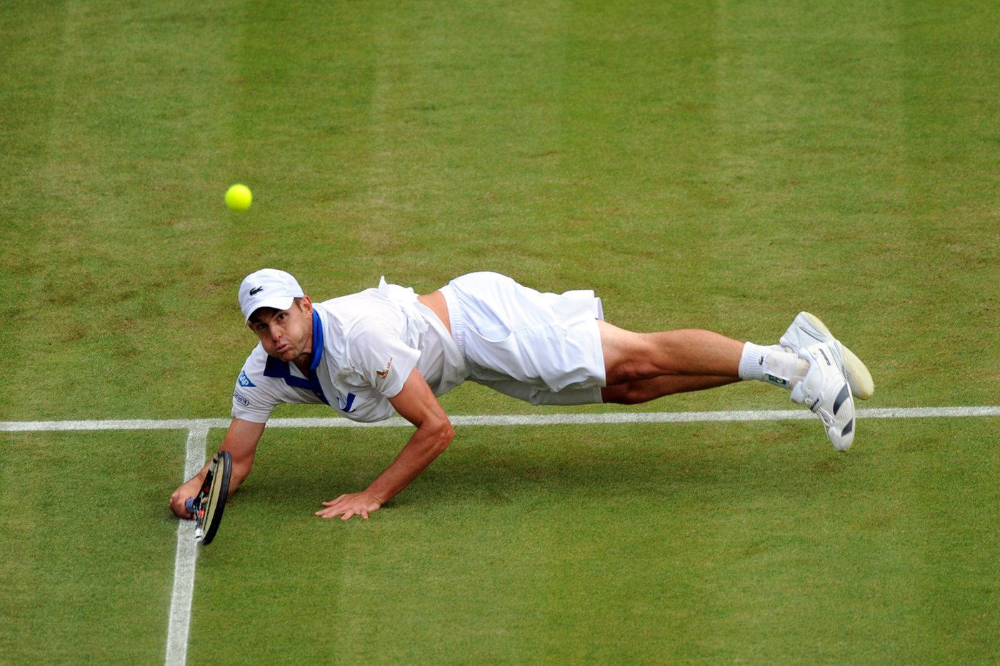 Andy Roddick, grass court, yellow ball, HD Desktop Wallpaper