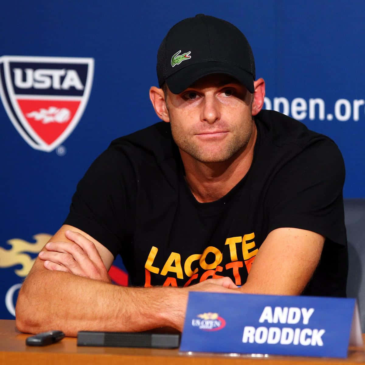 Andy Roddick, black Lacoste cap, black Lacoste shirt, SD Desktop Wallpaper