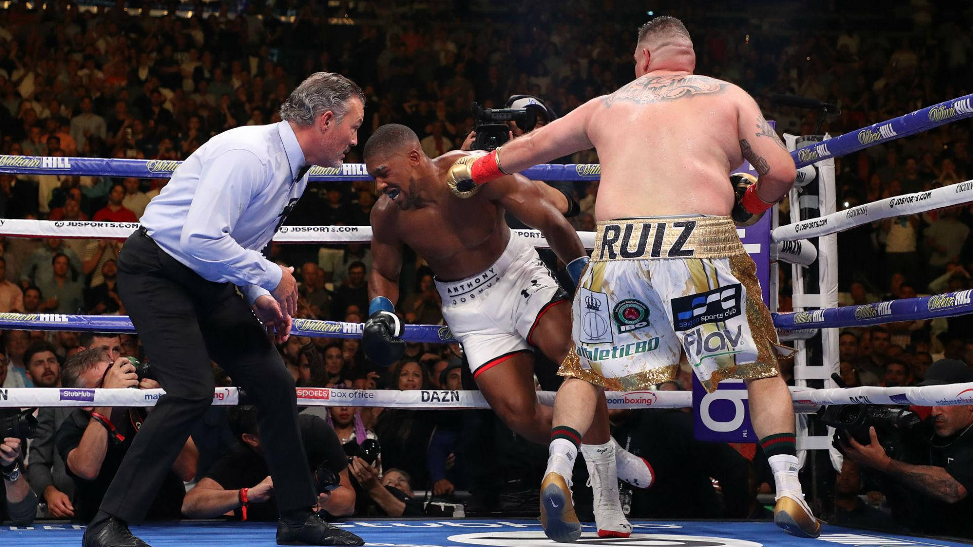 Andy Ruiz, straight punch, ring, Full HD Desktop Wallpaper