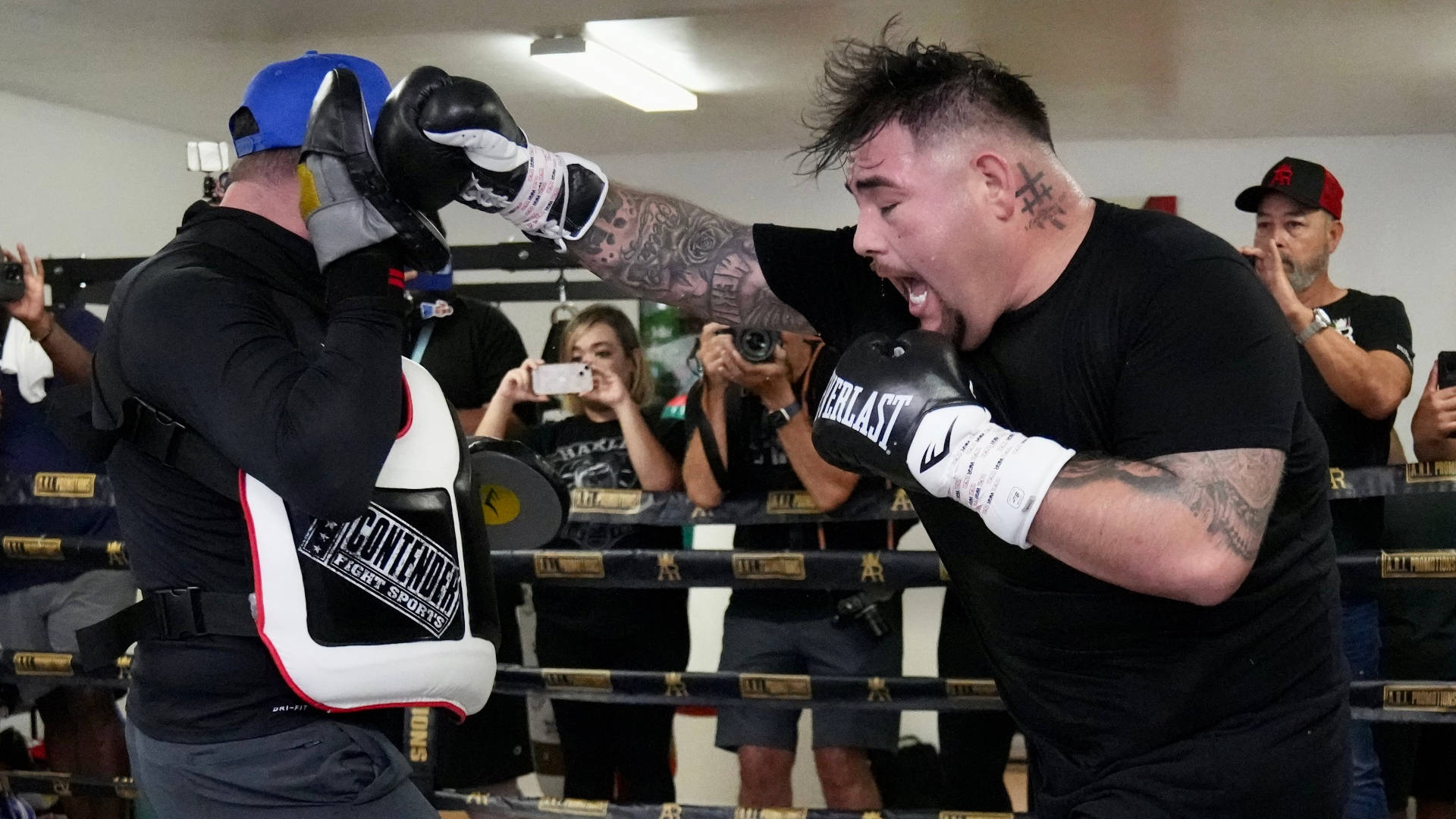 Andy Ruiz, gym ring, trainer, Full HD Desktop Wallpaper