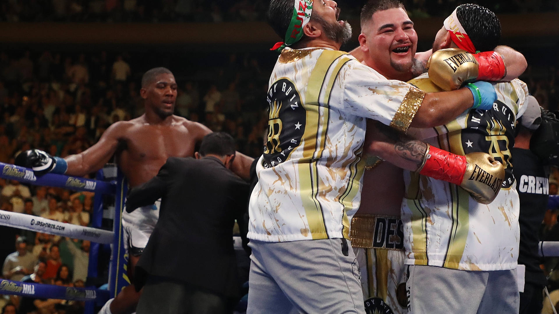 Andy Ruiz, gold and white trunks, ring, Full HD Desktop Wallpaper
