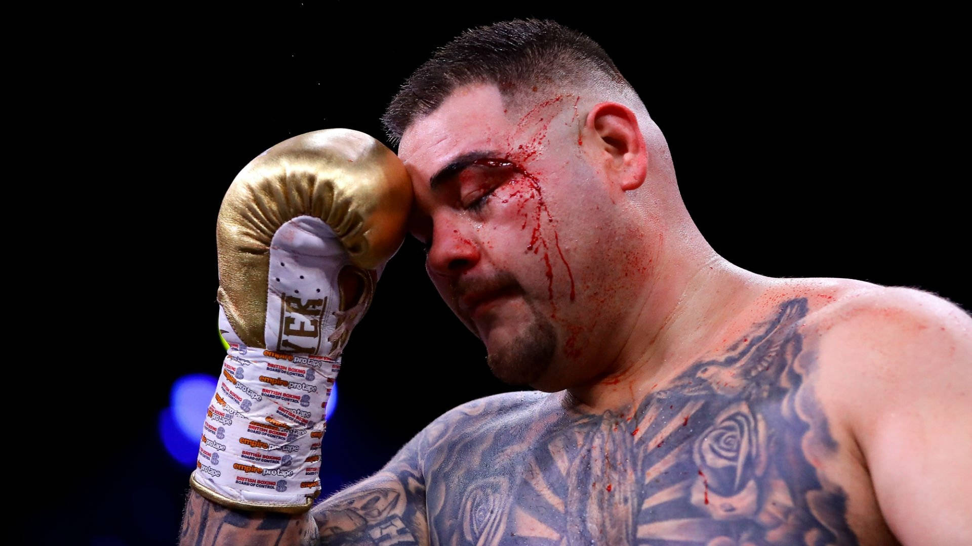 Andy Ruiz, bloody eye, tattoos, Full HD Desktop Wallpaper