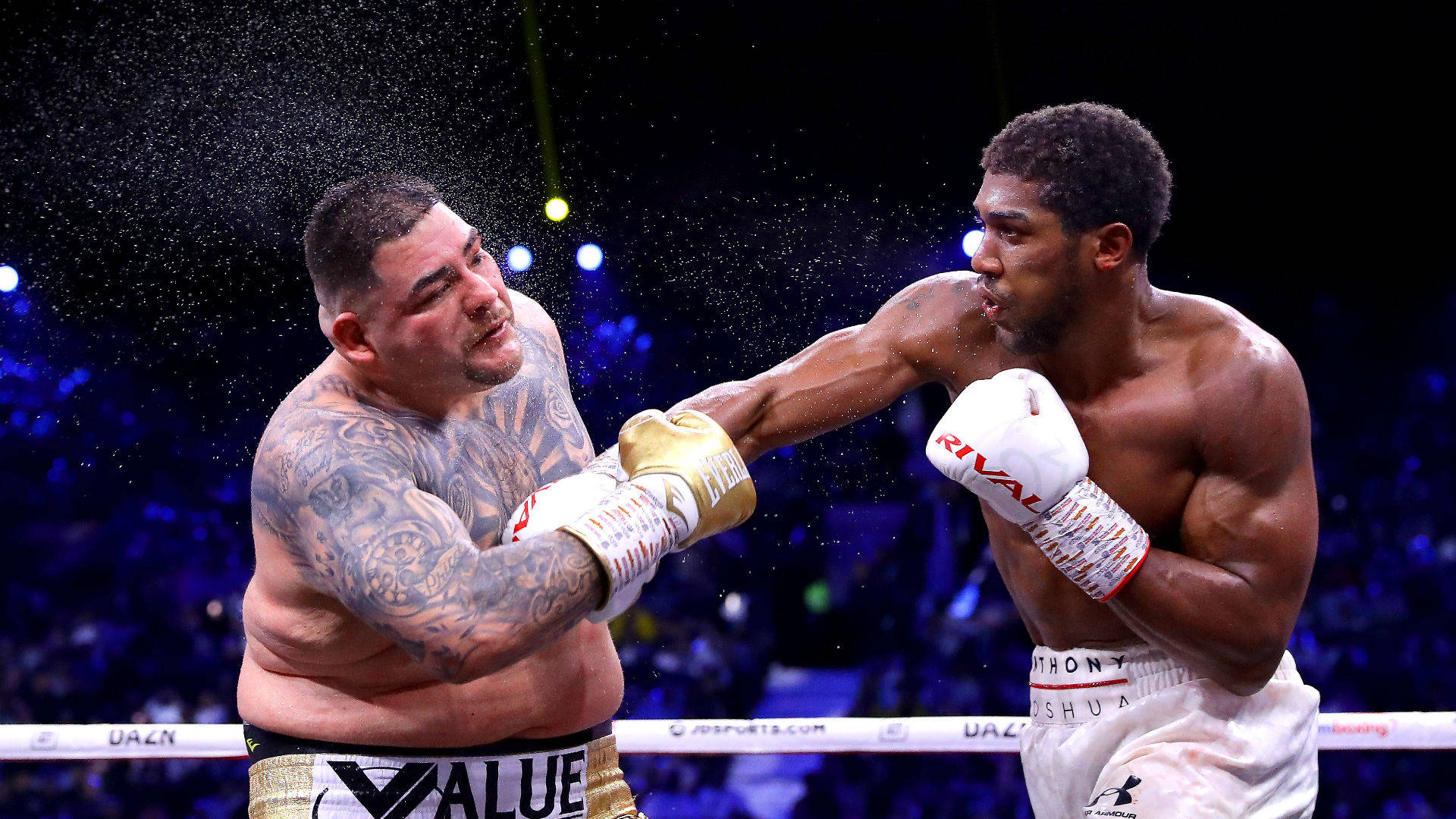 Andy Ruiz, boxers, rain-splattered ring, Full HD Desktop Wallpaper