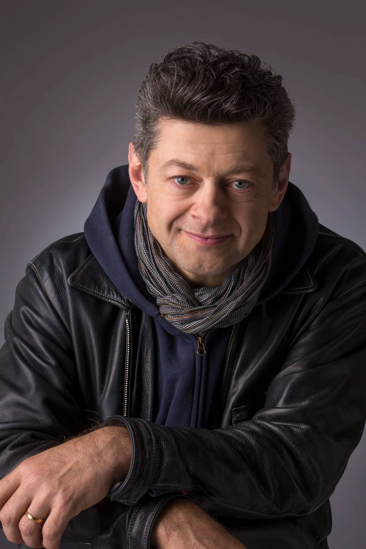 Andy Serkis, black leather jacket, hoodie, Full HD Phone Wallpaper