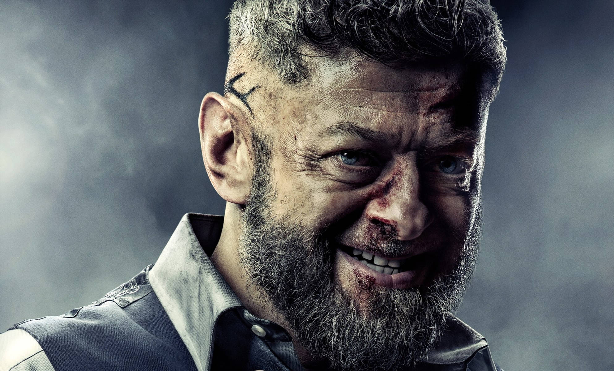 Andy Serkis, bloodied face, beard, Full HD Desktop Wallpaper