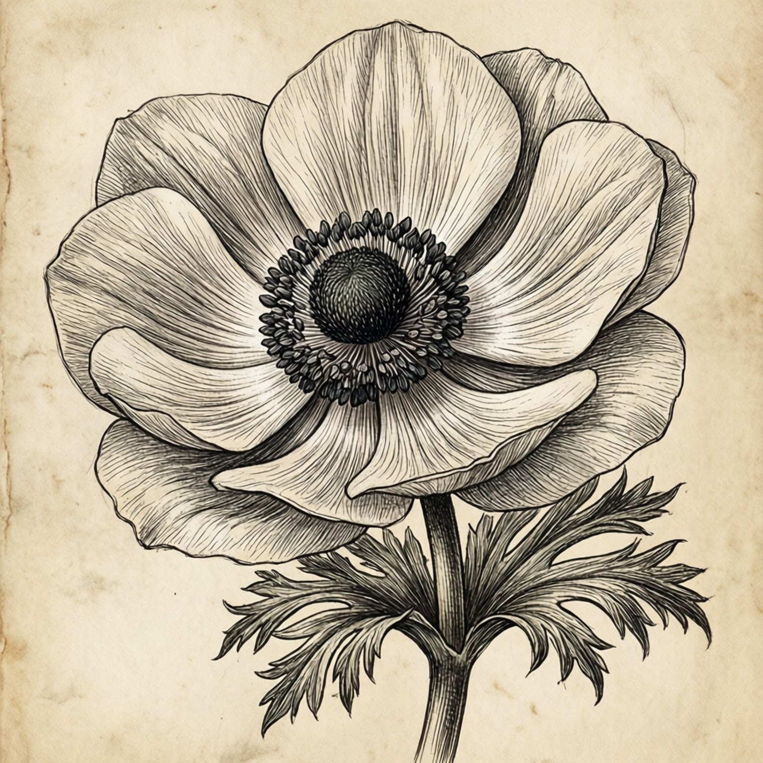 anemone flower, black ink sketch, layered petals, HD Desktop Wallpaper