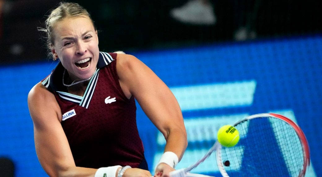 Anett Kontaveit, tennis player, yellow ball, SD Desktop Wallpaper