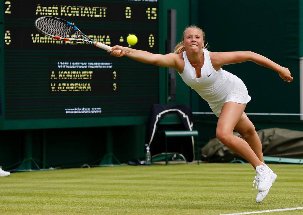 Anett Kontaveit, white, yellow ball, SD Desktop Wallpaper