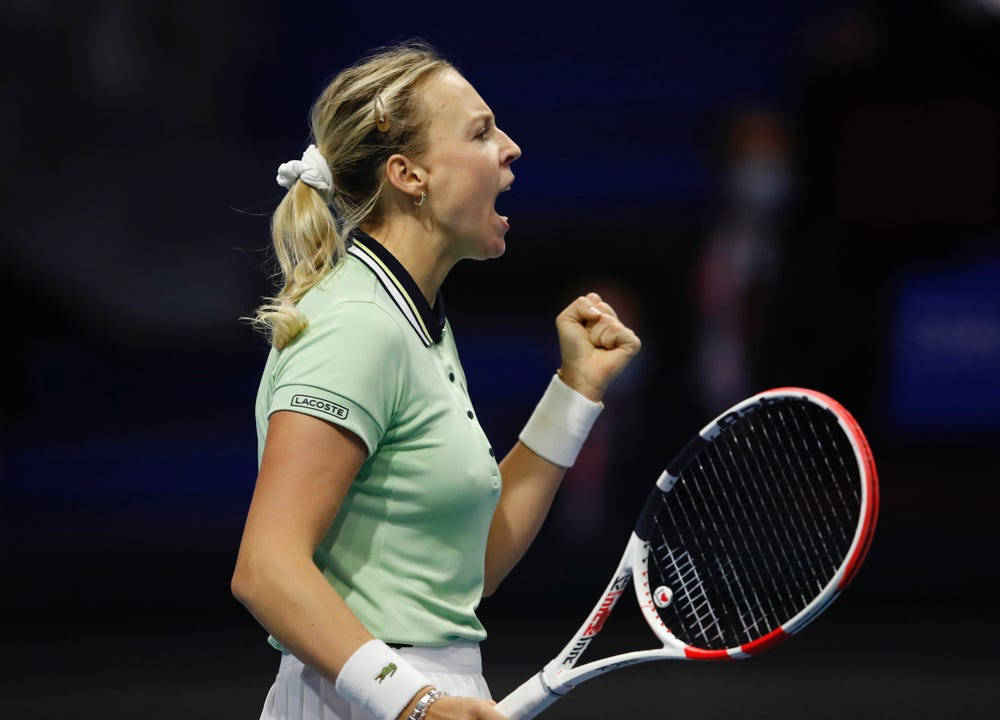 Anett Kontaveit, green polo, Lacoste shirt, SD Desktop Wallpaper