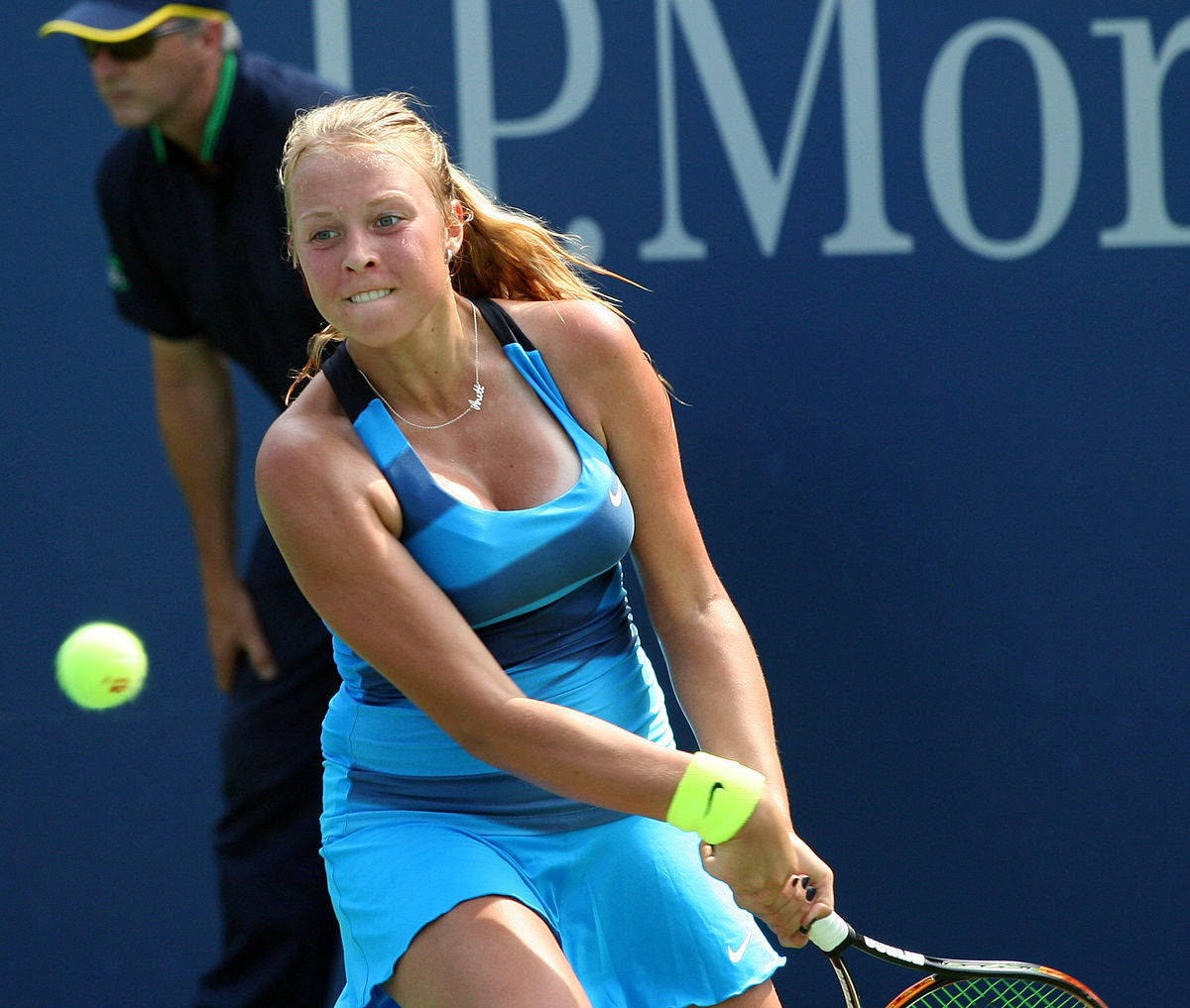 Anett Kontaveit, blue outfit, racket, SD Desktop Wallpaper