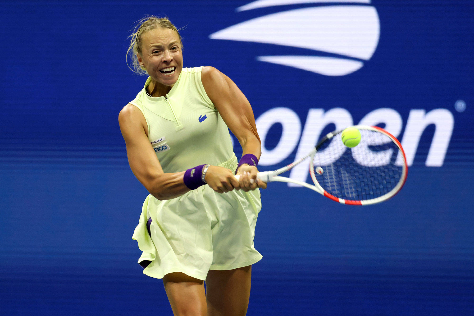 Anett Kontaveit, light yellow dress, bright yellow ball, Full HD Desktop Wallpaper