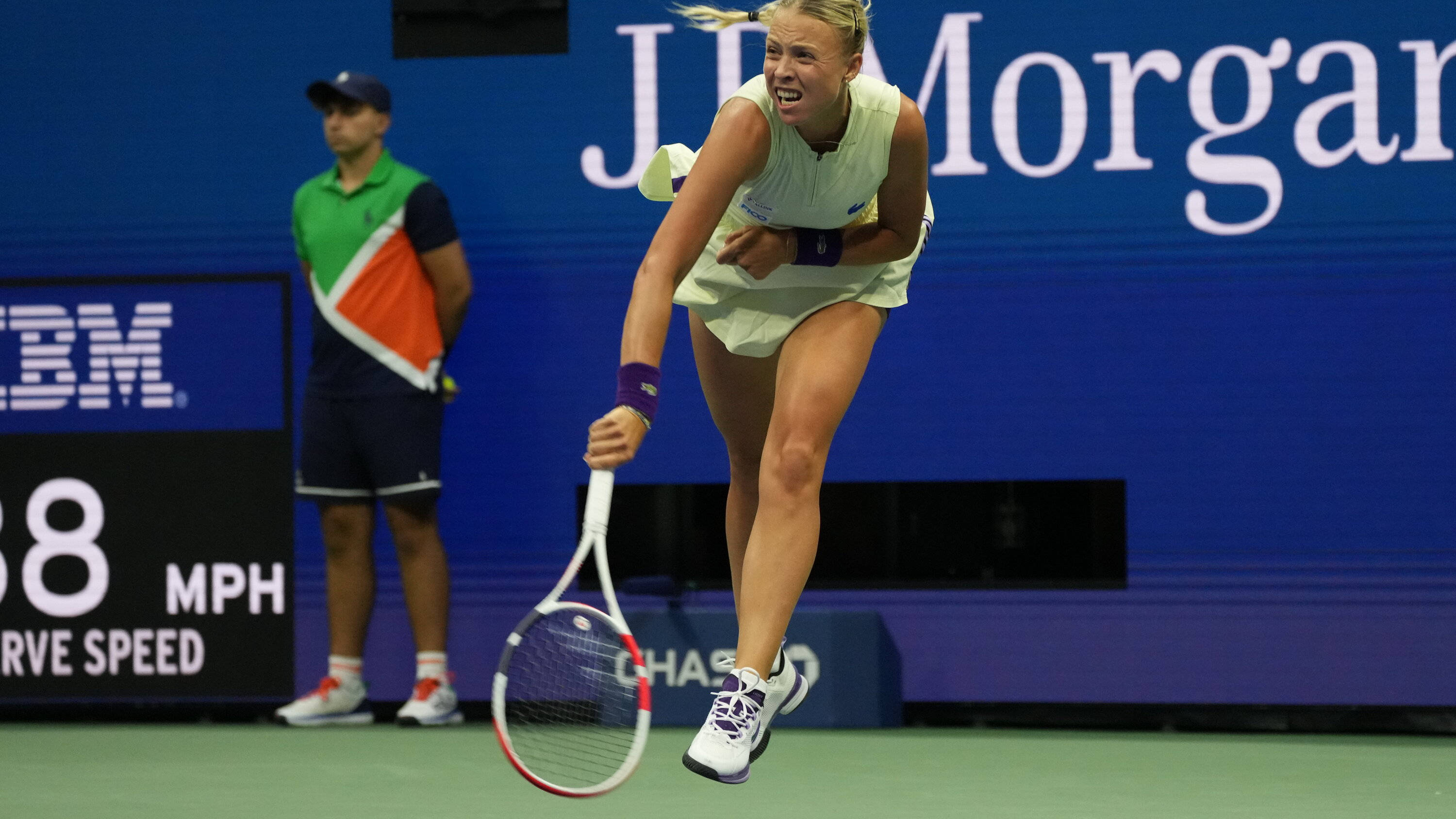 Anett Kontaveit, yellow, swinging, 2K Desktop Wallpaper