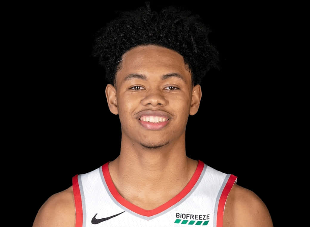 Anfernee Simons, curly black hair, white red and gray jersey, SD Desktop Wallpaper