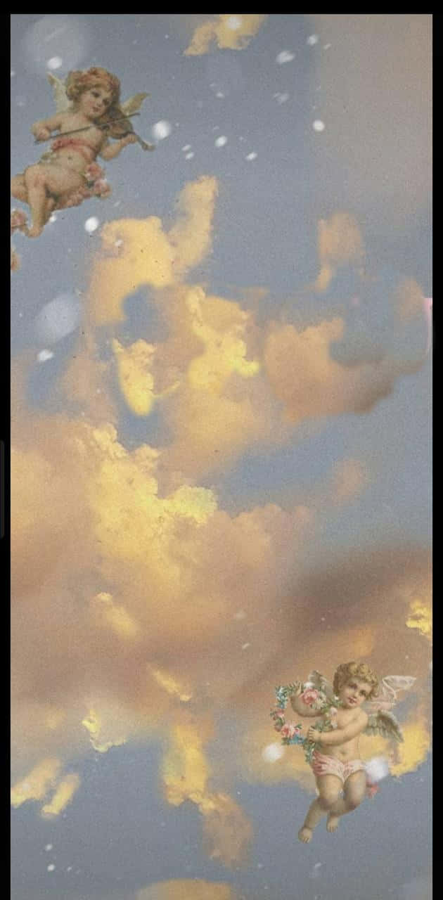 angel aesthetic clouds, cherubic angels, golden clouds, HD Phone Wallpaper