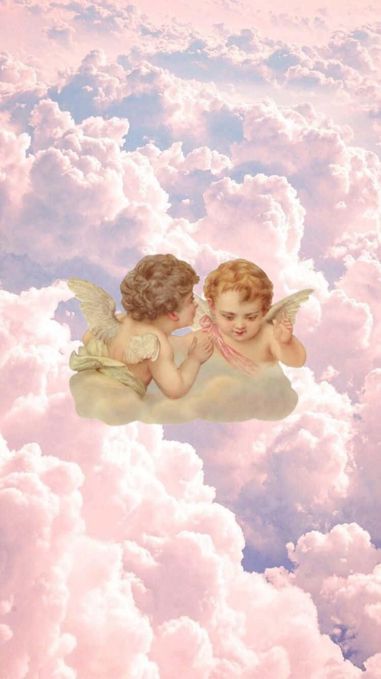 angelic clouds, cherubic angels, golden wings, HD Phone Wallpaper