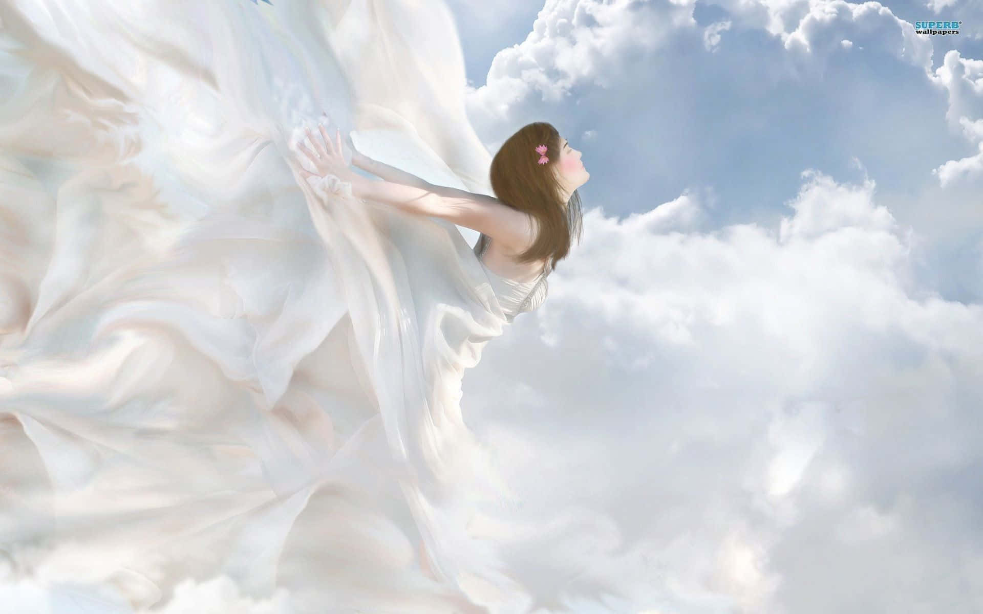 angel aesthetic clouds, white gown, fluffy clouds, Full HD Desktop Wallpaper