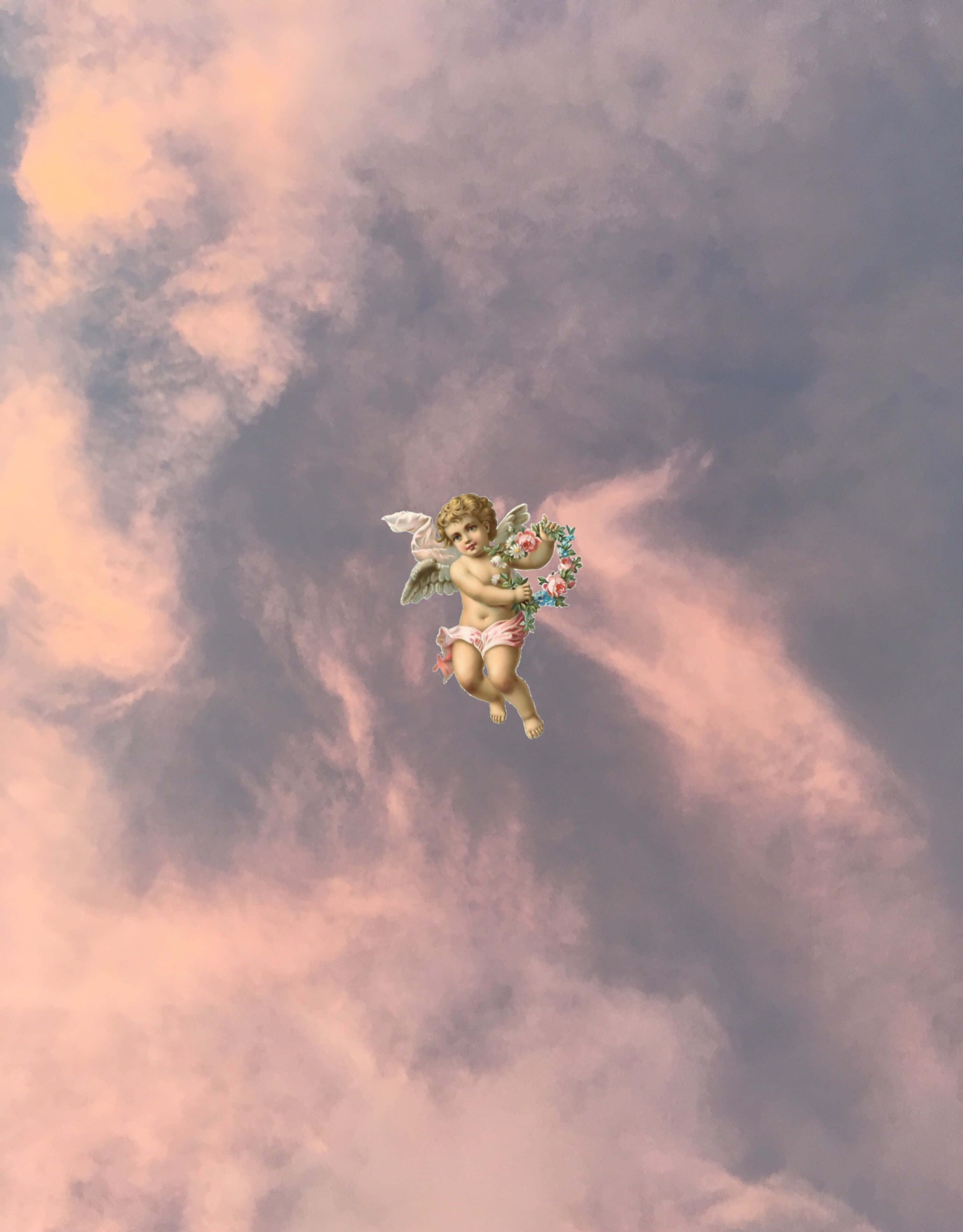 Angel Aesthetic Clouds, cherub, wings, 4K Phone Wallpaper